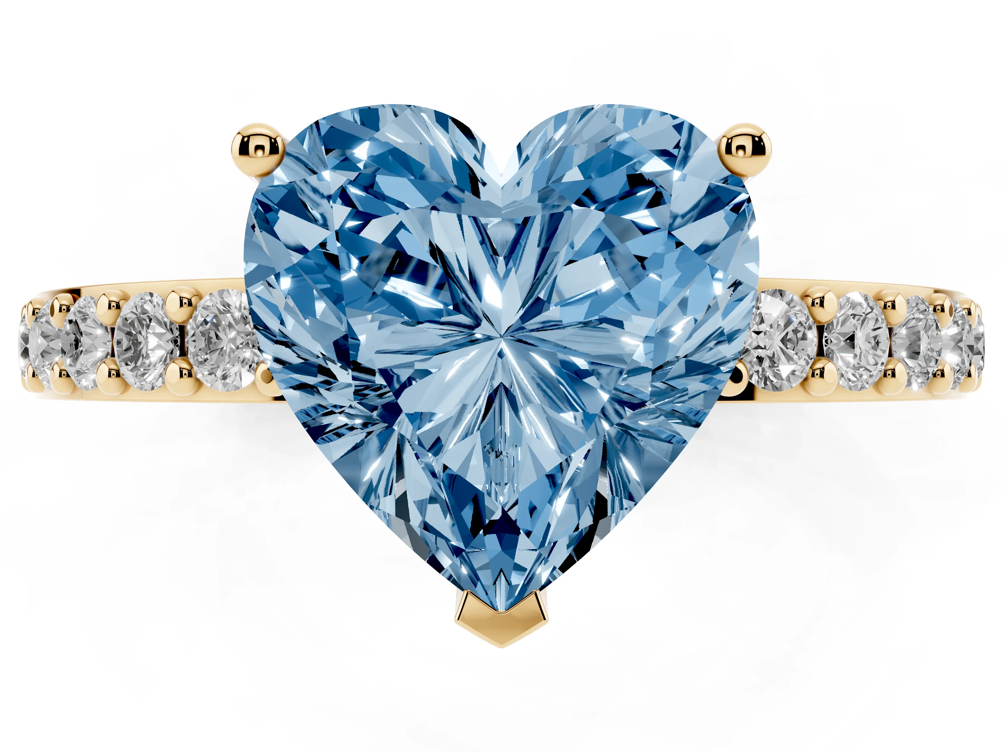 Fancy Blue Heart Cut Diamond Solitaire Set in Yellow gold with Round Pavé Band and Prong Setting