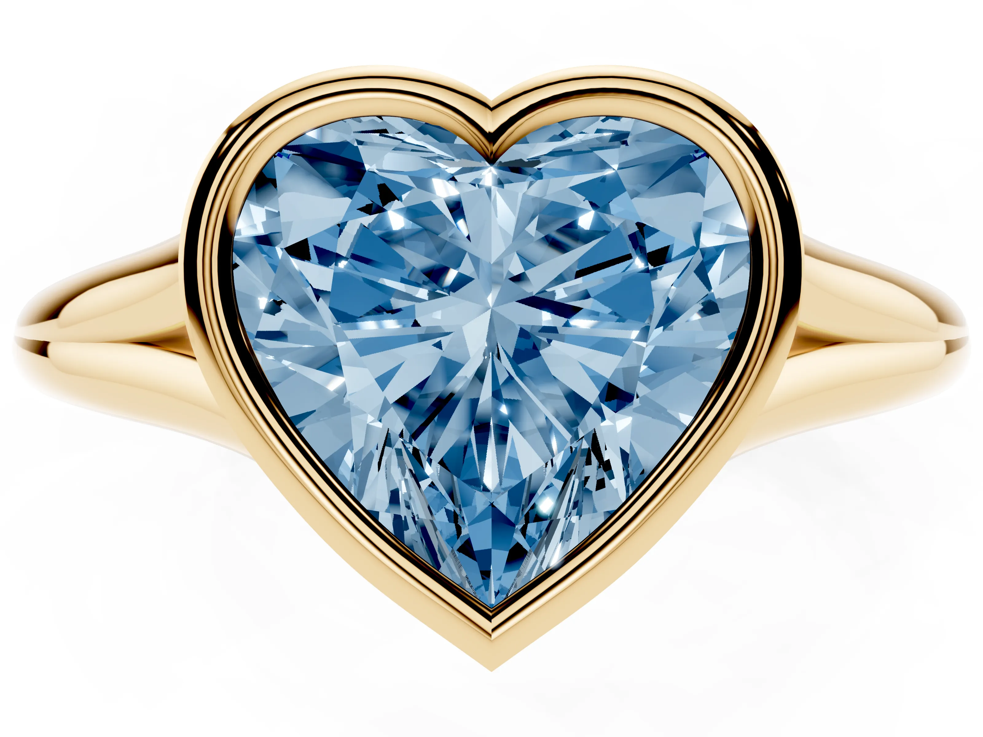 Fancy Blue Bezel Set Heart Cut Diamond Solitaire Ring Set in Yellow gold with Tapered Band