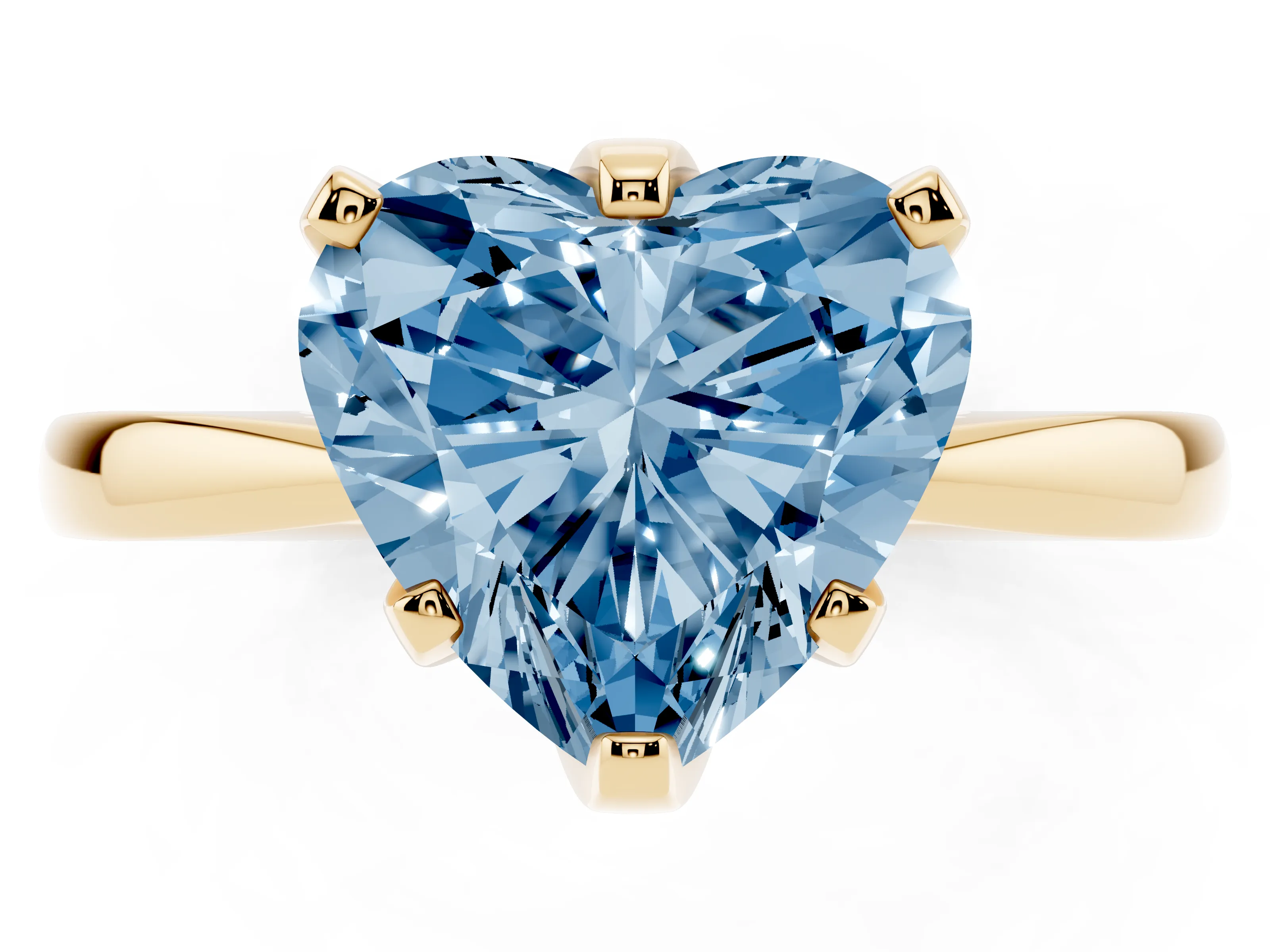 Fancy Blue Heart Cut Diamond Solitaire Engagement Ring Set in Yellow gold with Slim Tapered Solitaire Band