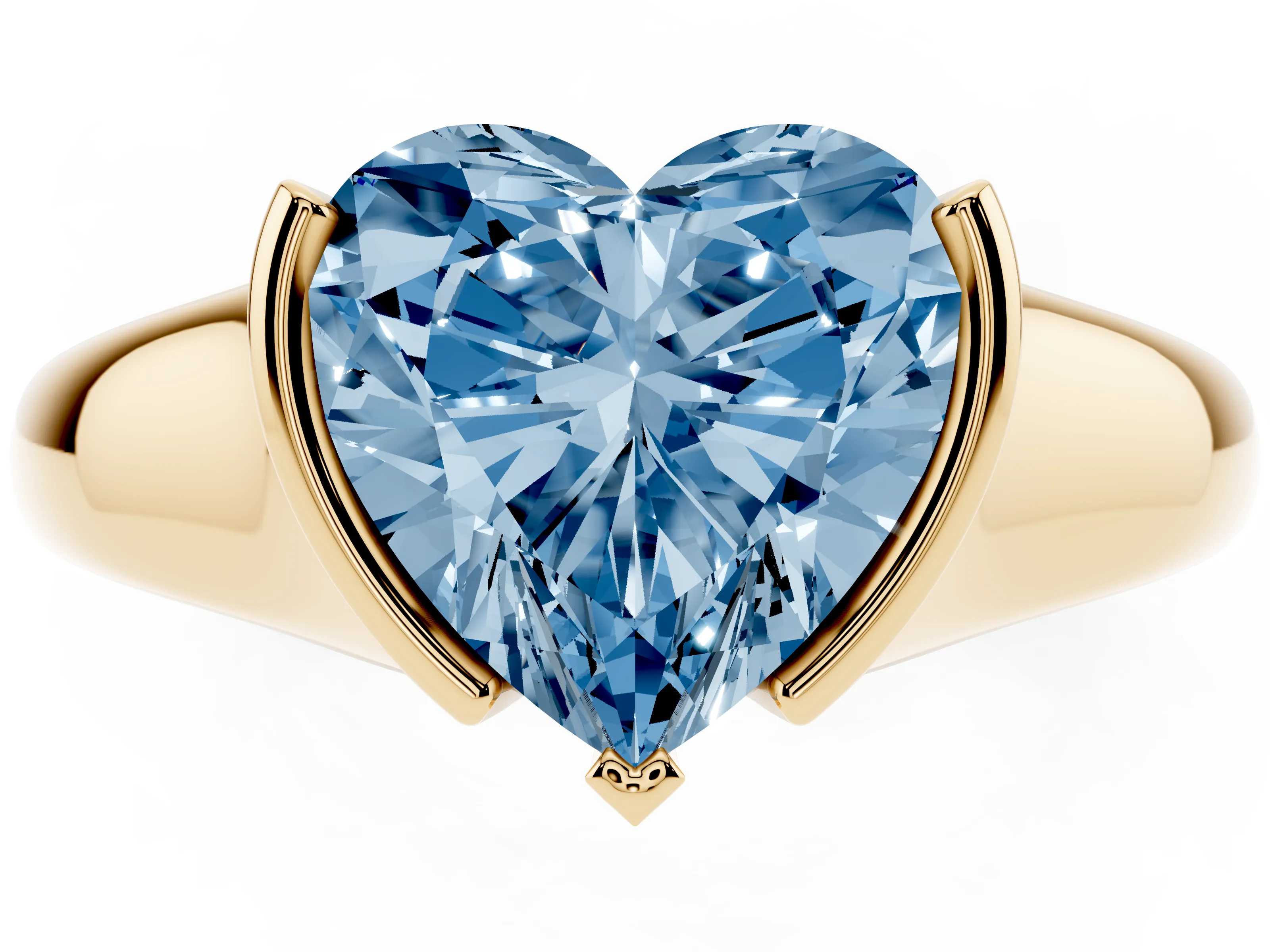 Fancy Blue Heart Cut Diamond Solitaire Tension Set Ring Set in Yellow gold with Split Shank Band