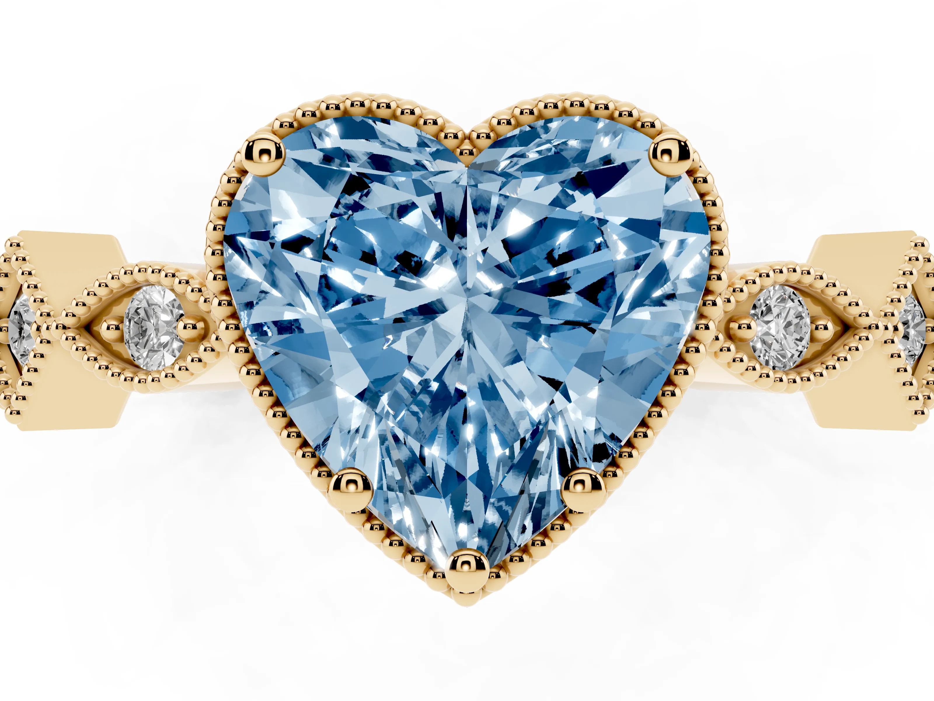 Fancy Blue Heart Cut Diamond Milgrain Marquise Twist Band Ring Set in Yellow gold with Prong Setting
