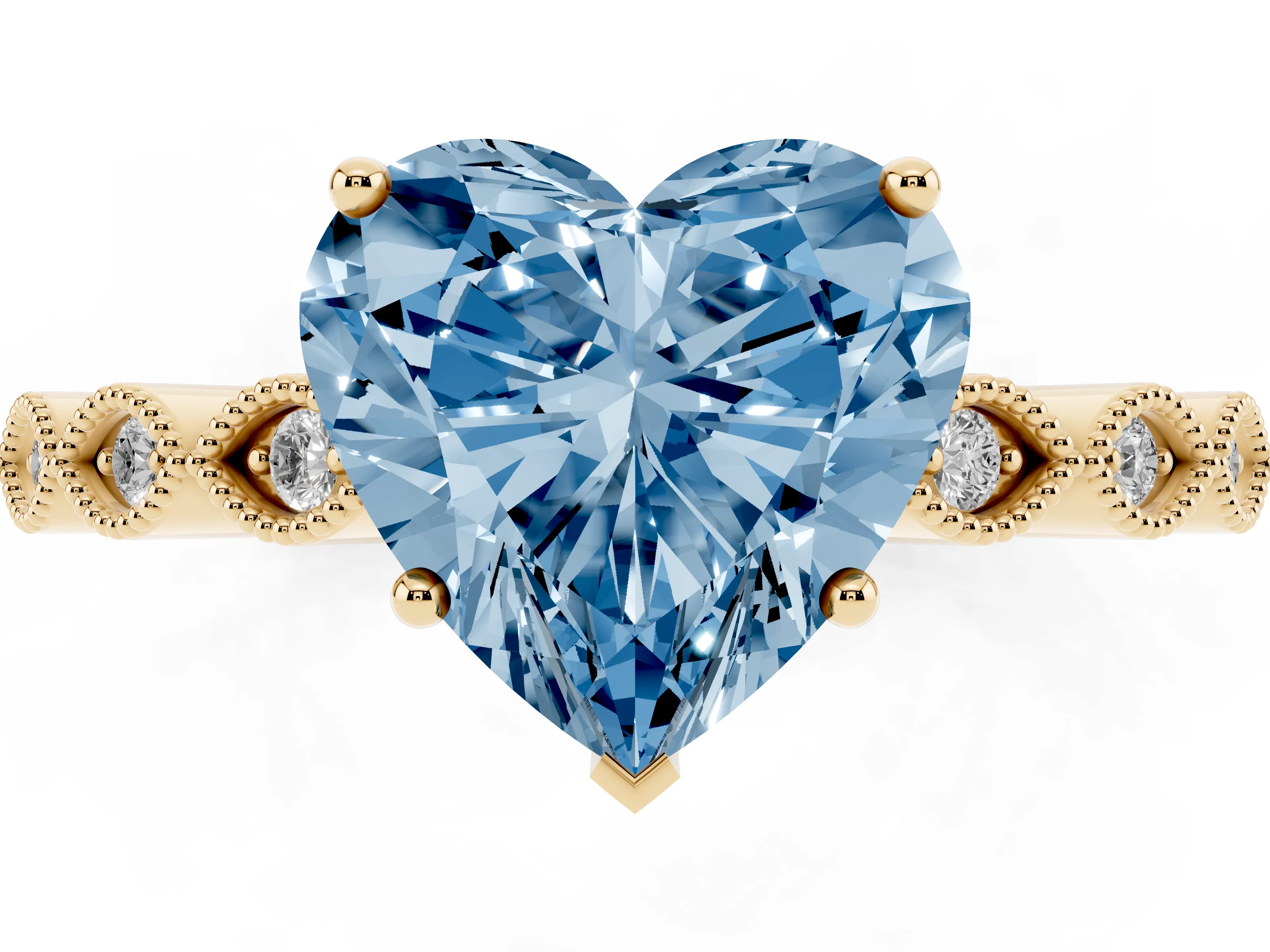 Fancy Blue Heart Cut Diamond Solitaire Ring Set in Yellow gold with Infinity Twist Pavé Band