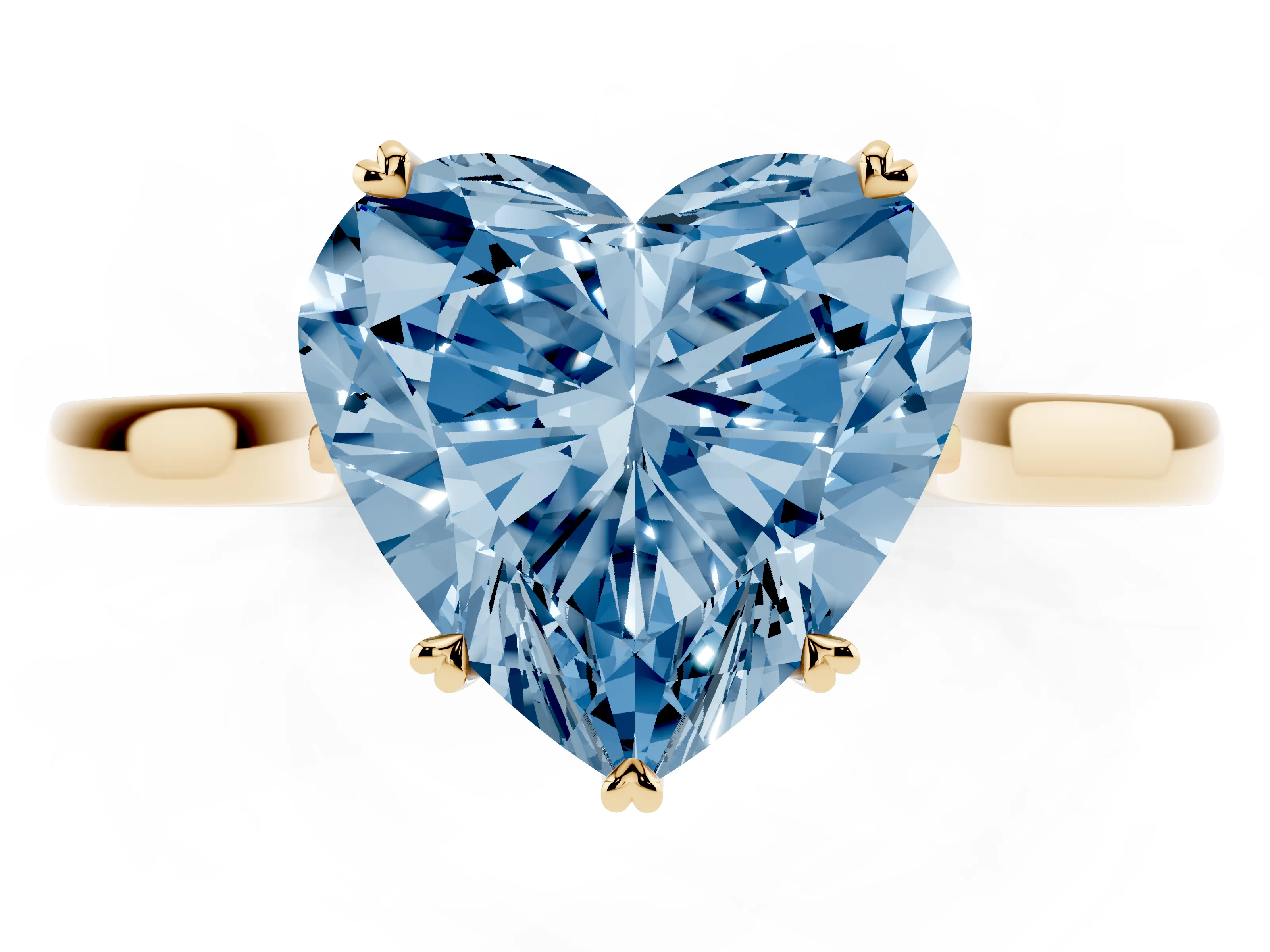 Fancy Blue Heart Cut Diamond Solitaire Heart Prong Engagement Ring Set in Yellow gold with Tapered Band