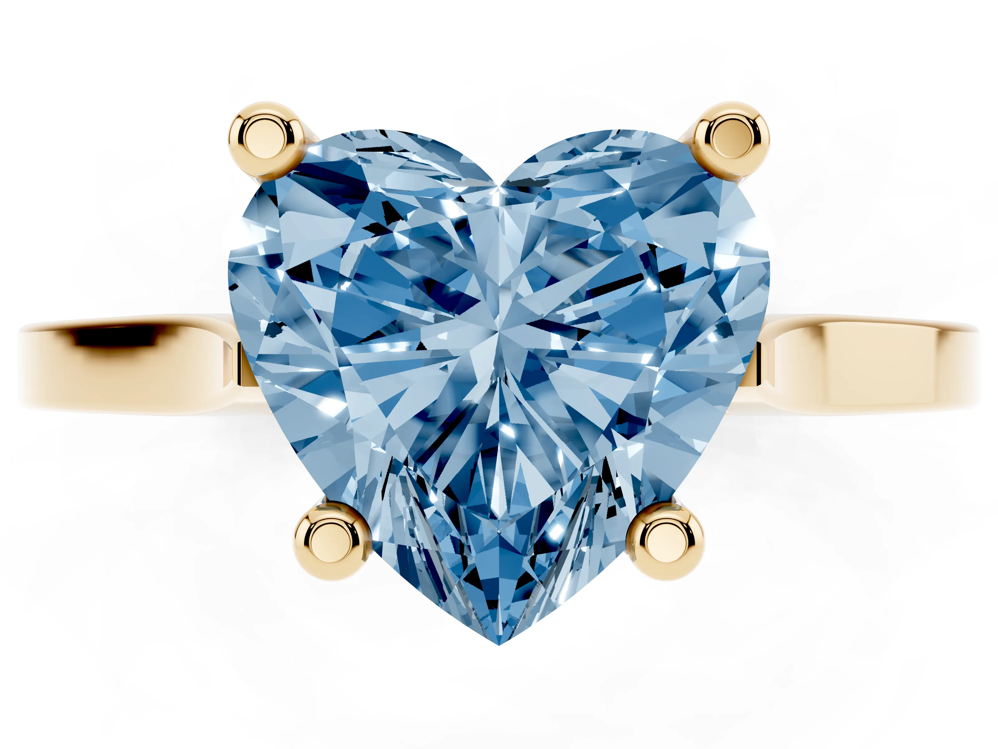 Fancy Blue Heart Cut Diamond Solitaire Ring Set in Yellow gold with Prong Setting and Tapered Band