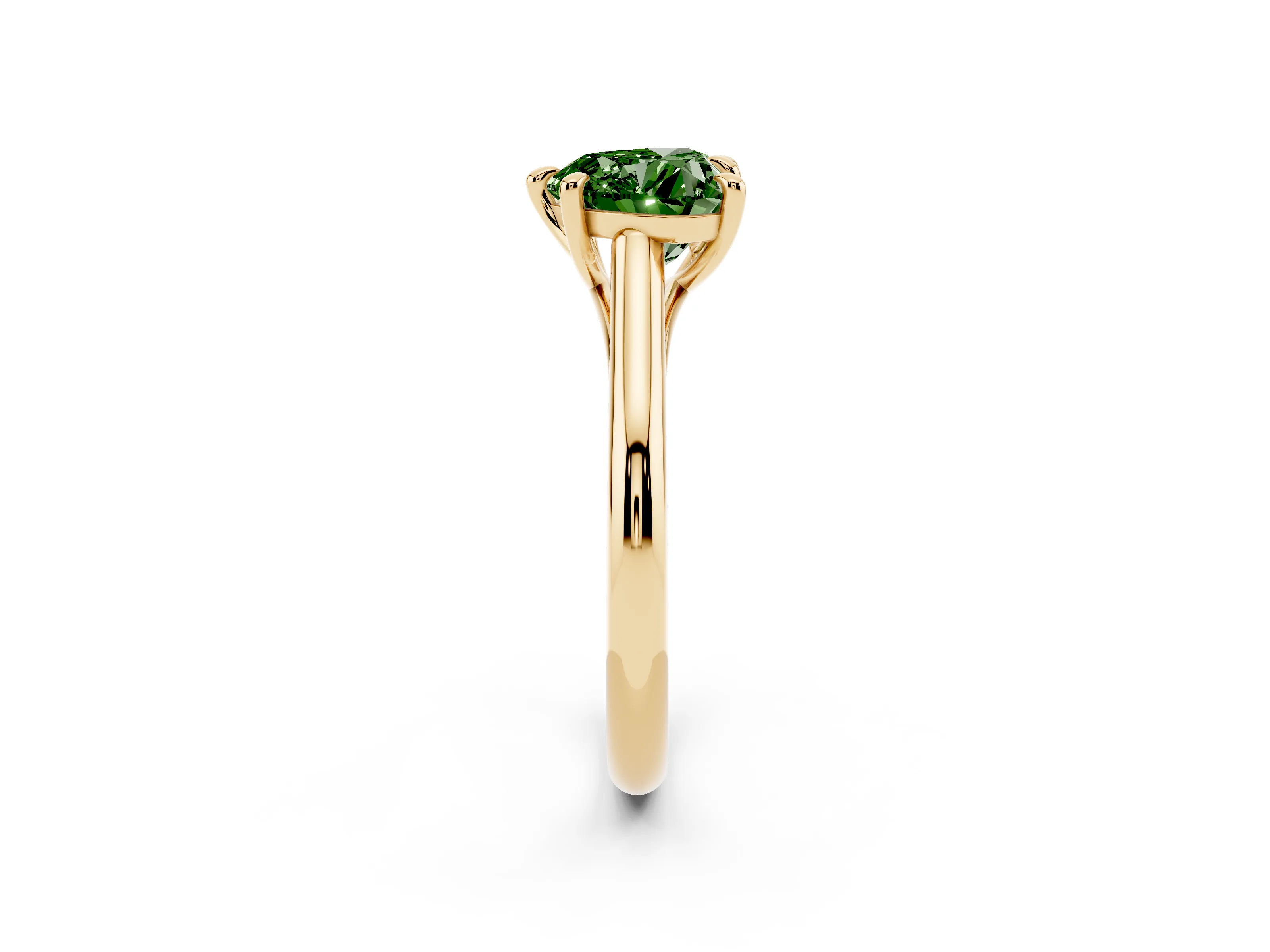 Fancy Green Heart Cut Diamond Solitaire Engagement Ring Set in Yellow gold with Prong Setting and Plain Classic Band