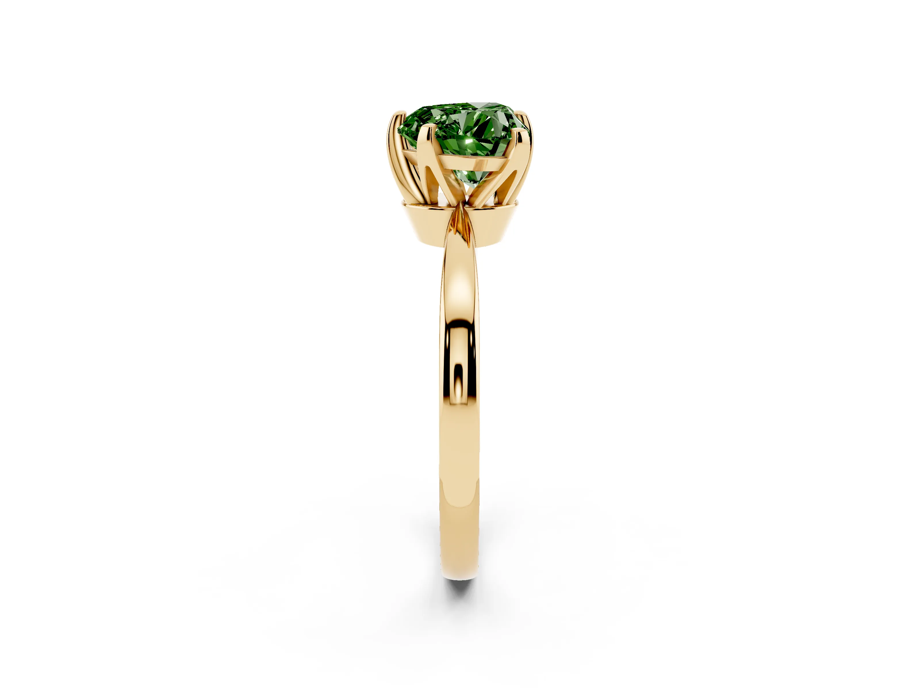 Fancy Green Heart Cut Diamond Solitaire Engagement Ring Set in Yellow gold with Slim Tapered Solitaire Band