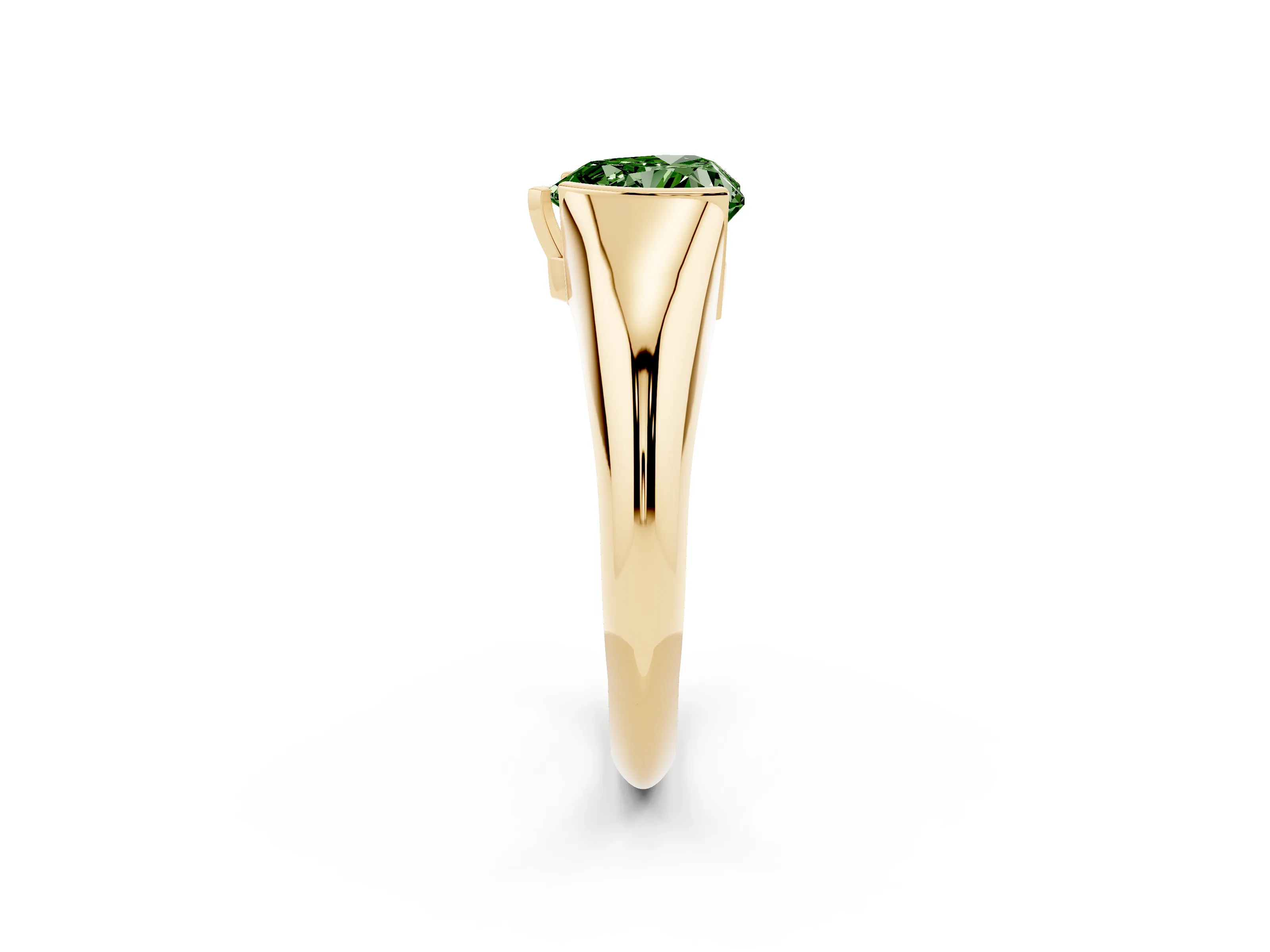 Fancy Green Heart Cut Diamond Solitaire Tension Set Ring Set in Yellow gold