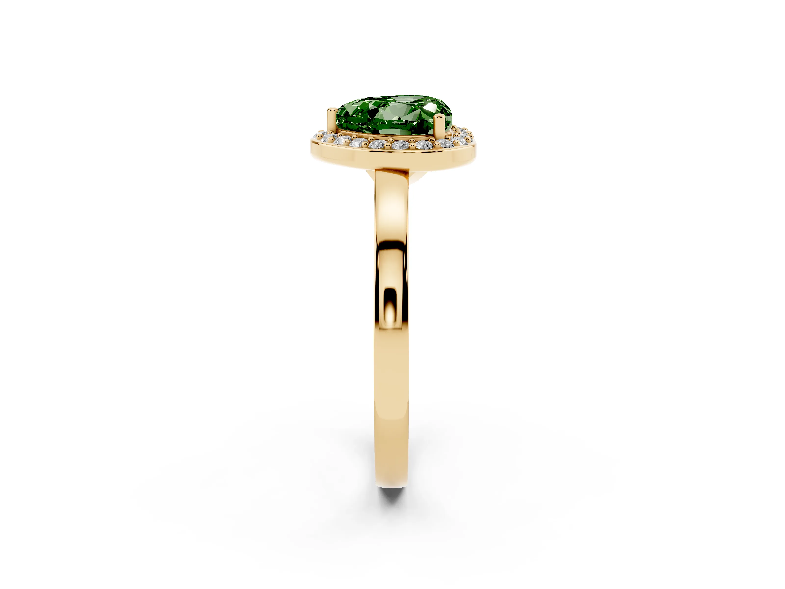 Fancy Green Heart Cut Diamond Halo Ring Set in Yellow gold with Solitaire Band and Prong Setting