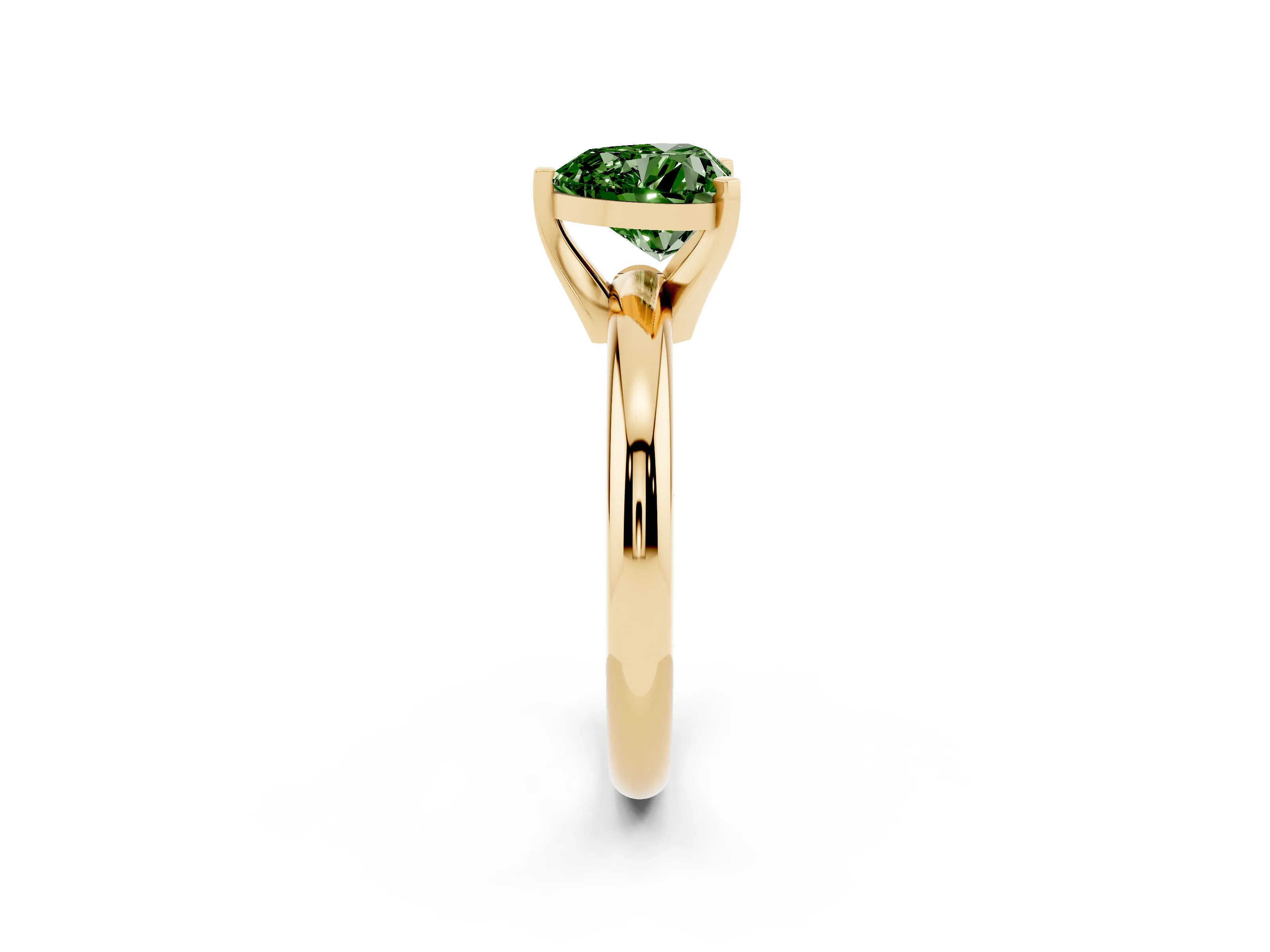 Fancy Green Heart Cut Diamond Solitaire Engagement Ring Set in Yellow gold with Round Band and Prong Setting