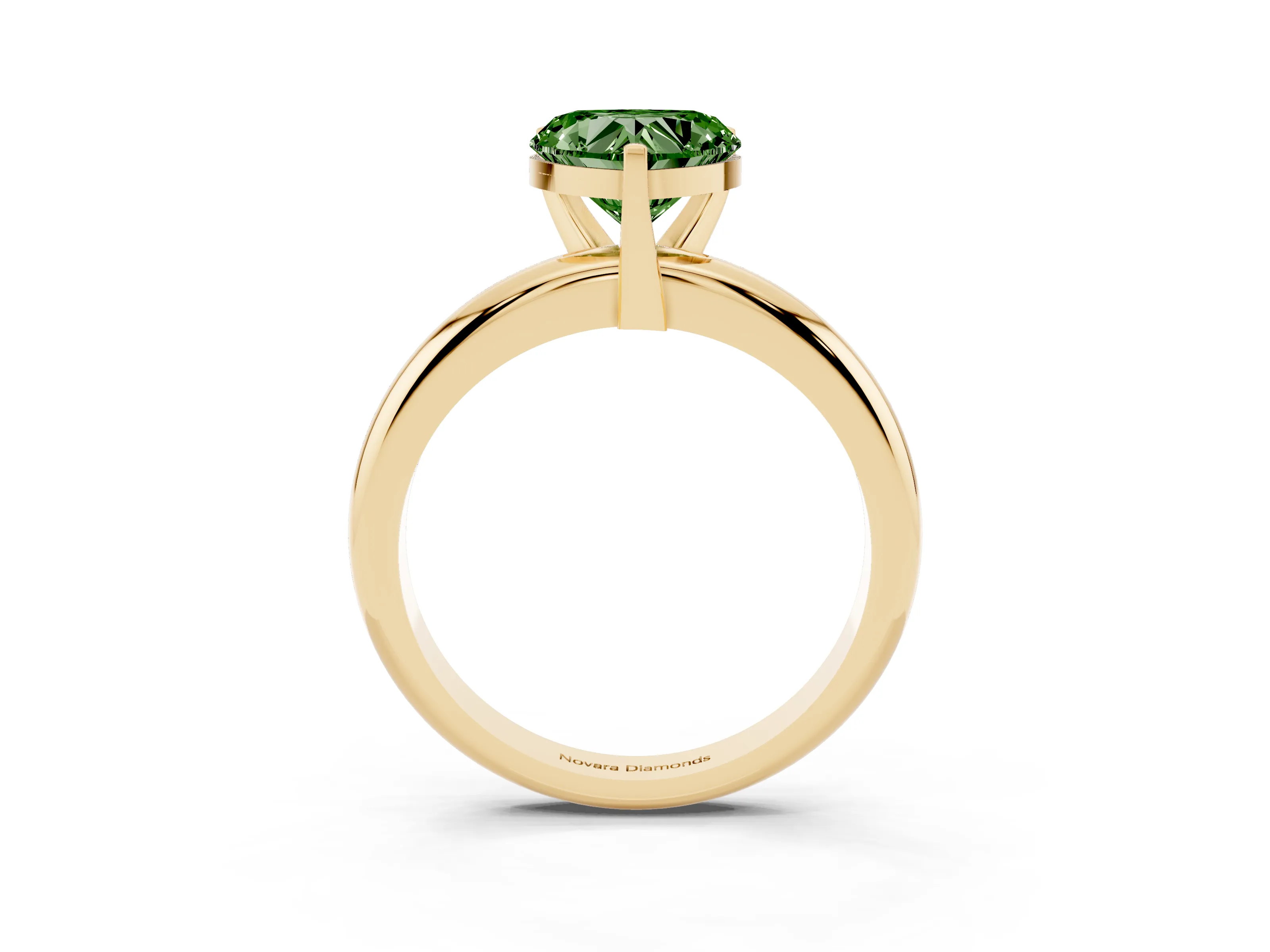 Fancy Green Heart Cut Diamond Solitaire Engagement Ring Set in Yellow gold with Round Band and Prong Setting