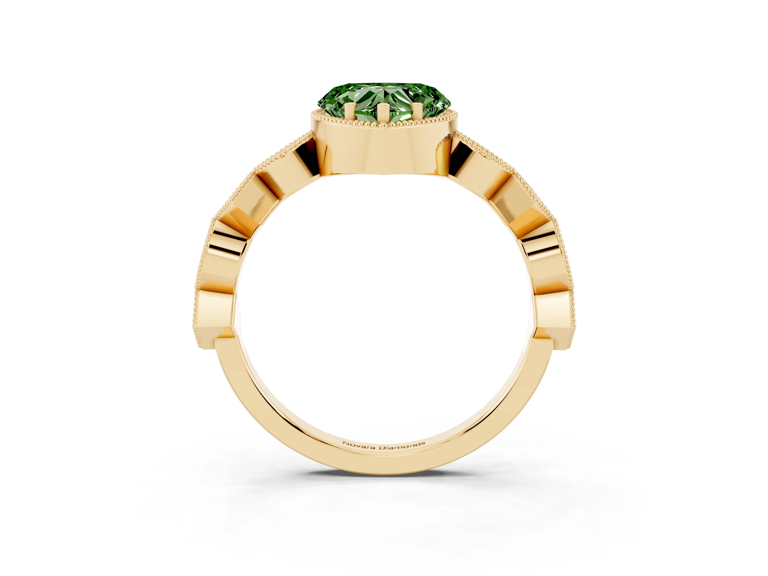 Fancy Green Heart Cut Diamond Milgrain Marquise Twist Band Ring Set in Yellow gold with Prong Setting
