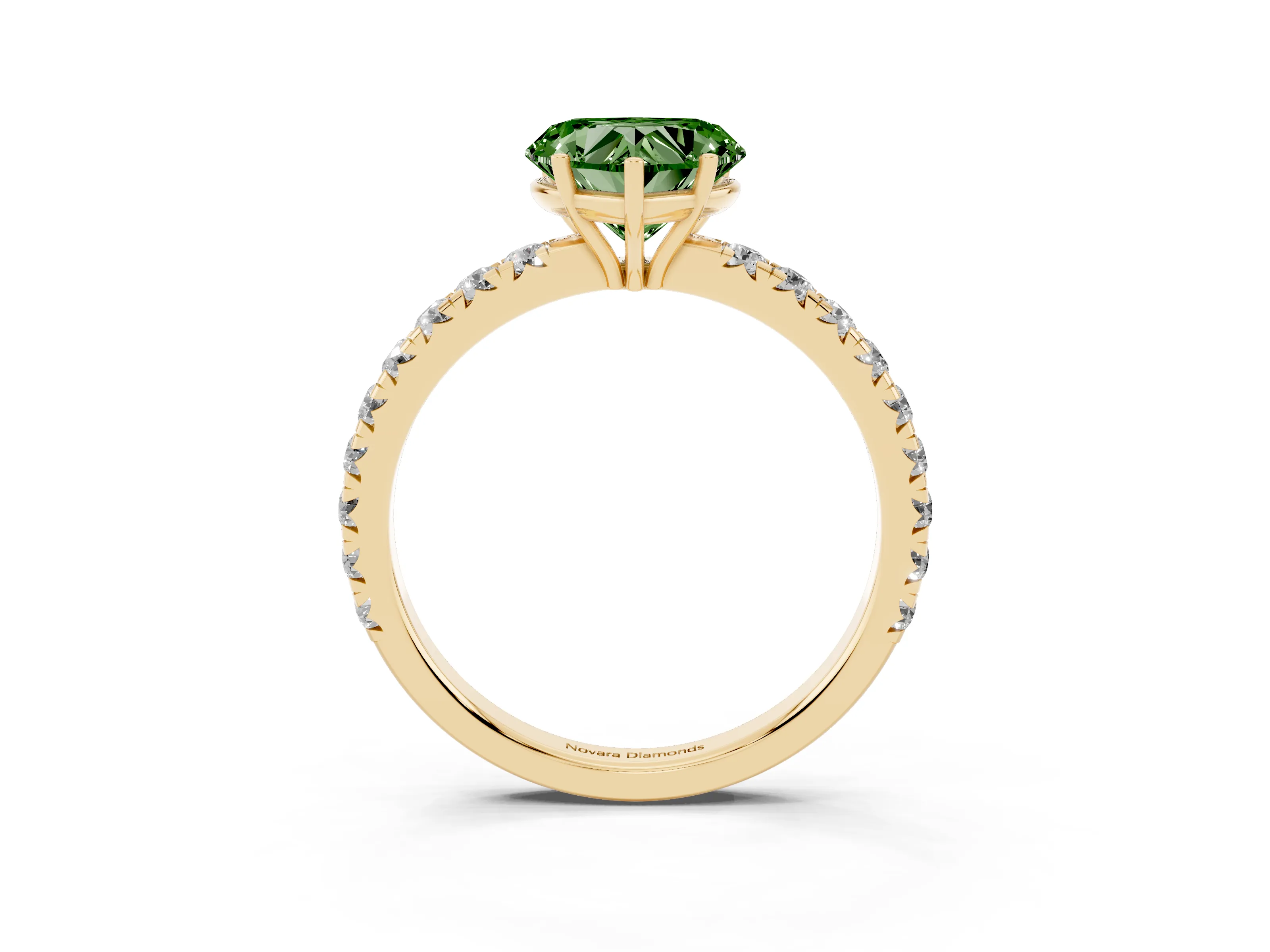 Fancy Green Heart Cut Diamond Pavé Solitaire Engagement Ring Set in Yellow gold with Prong Setting