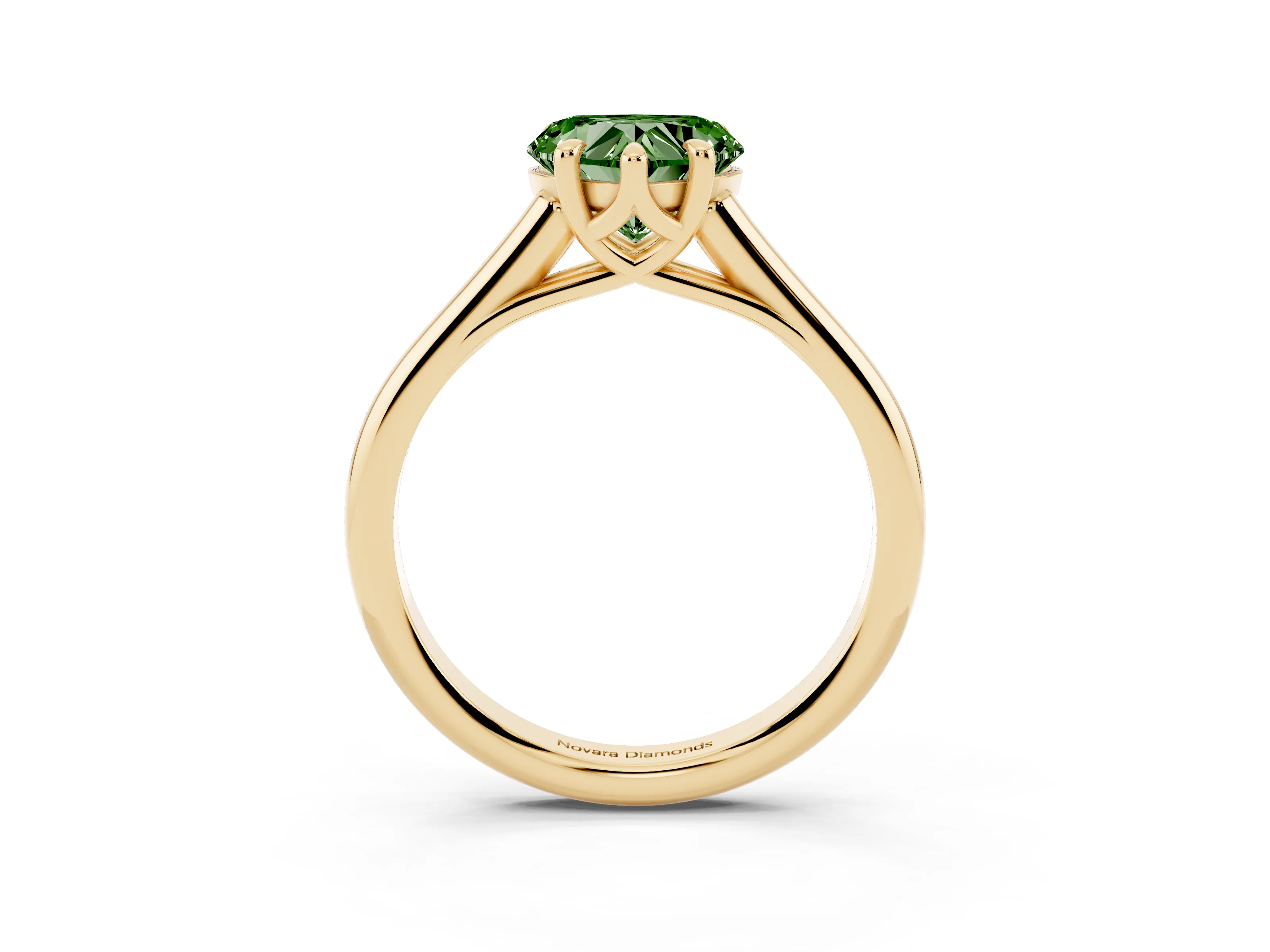 Fancy Green Heart Cut Diamond Solitaire Engagement Ring Set in Yellow gold with Prong Setting and Plain Classic Band