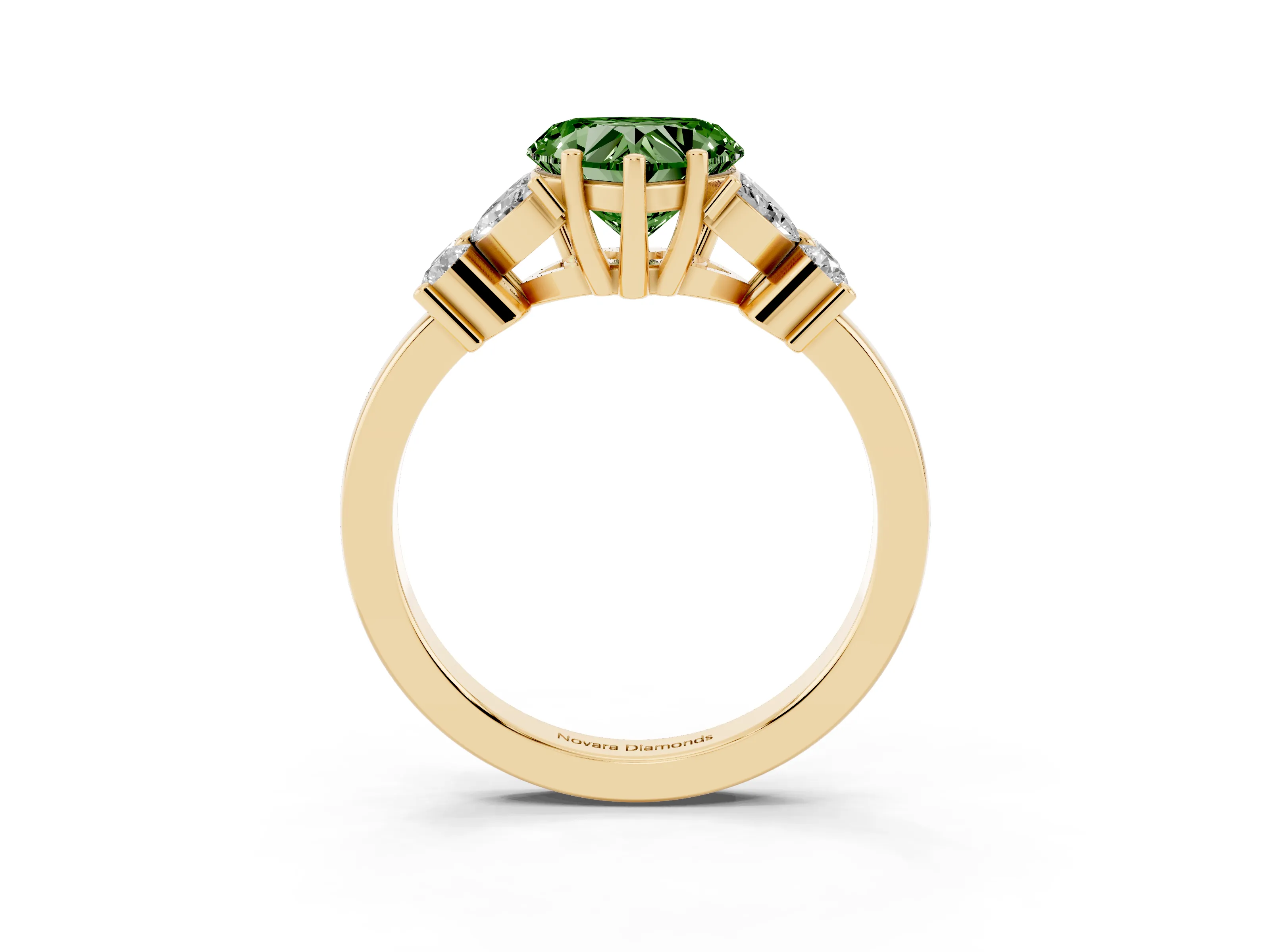 Fancy Green Heart Cut Diamond Floral Cluster Ring Set in Yellow gold with Marquise Petals and Prong Setting