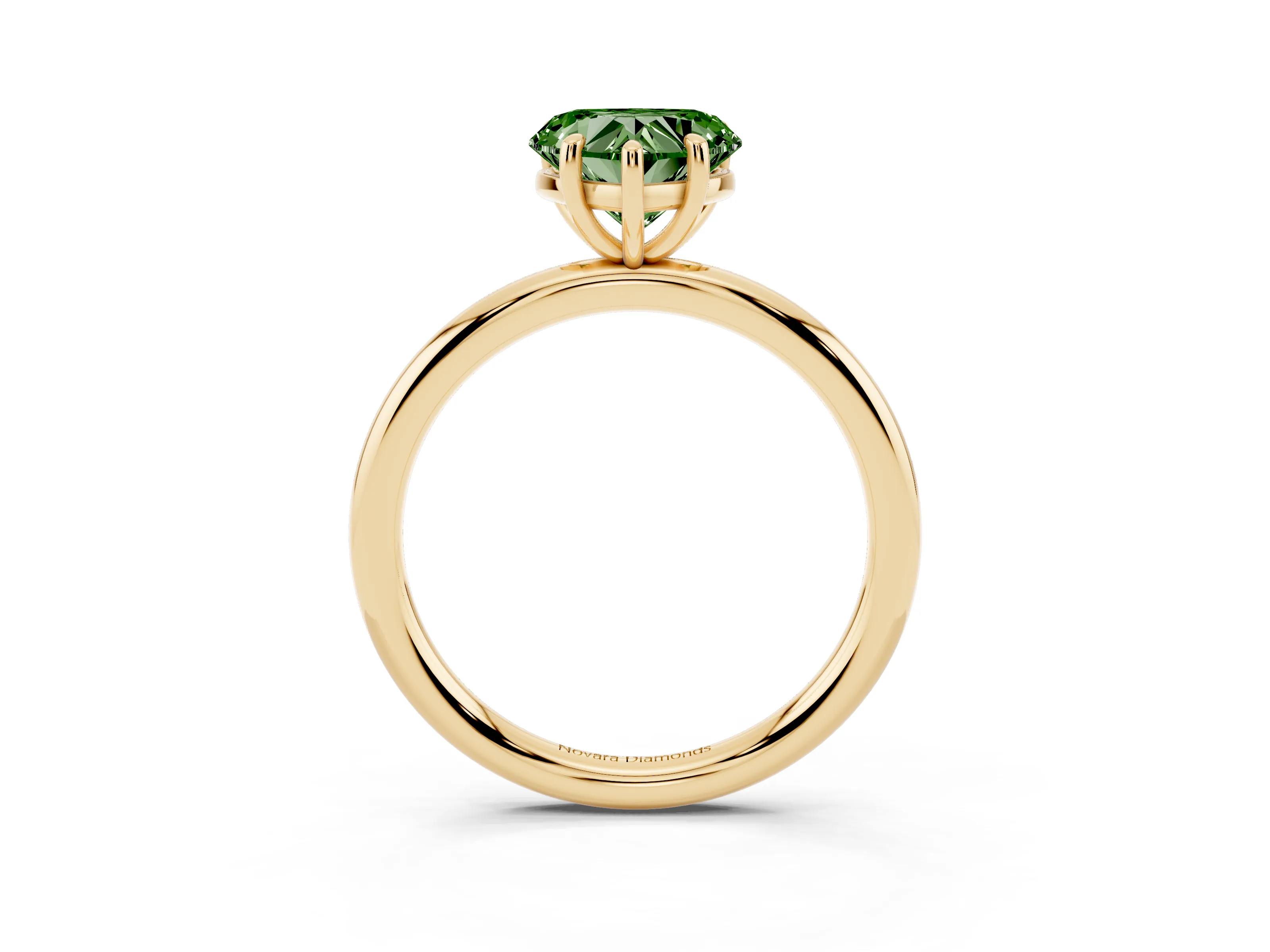 Fancy Green Heart Cut Diamond Solitaire Ring Set in Yellow gold with Prong Setting on a Polished Plain Band