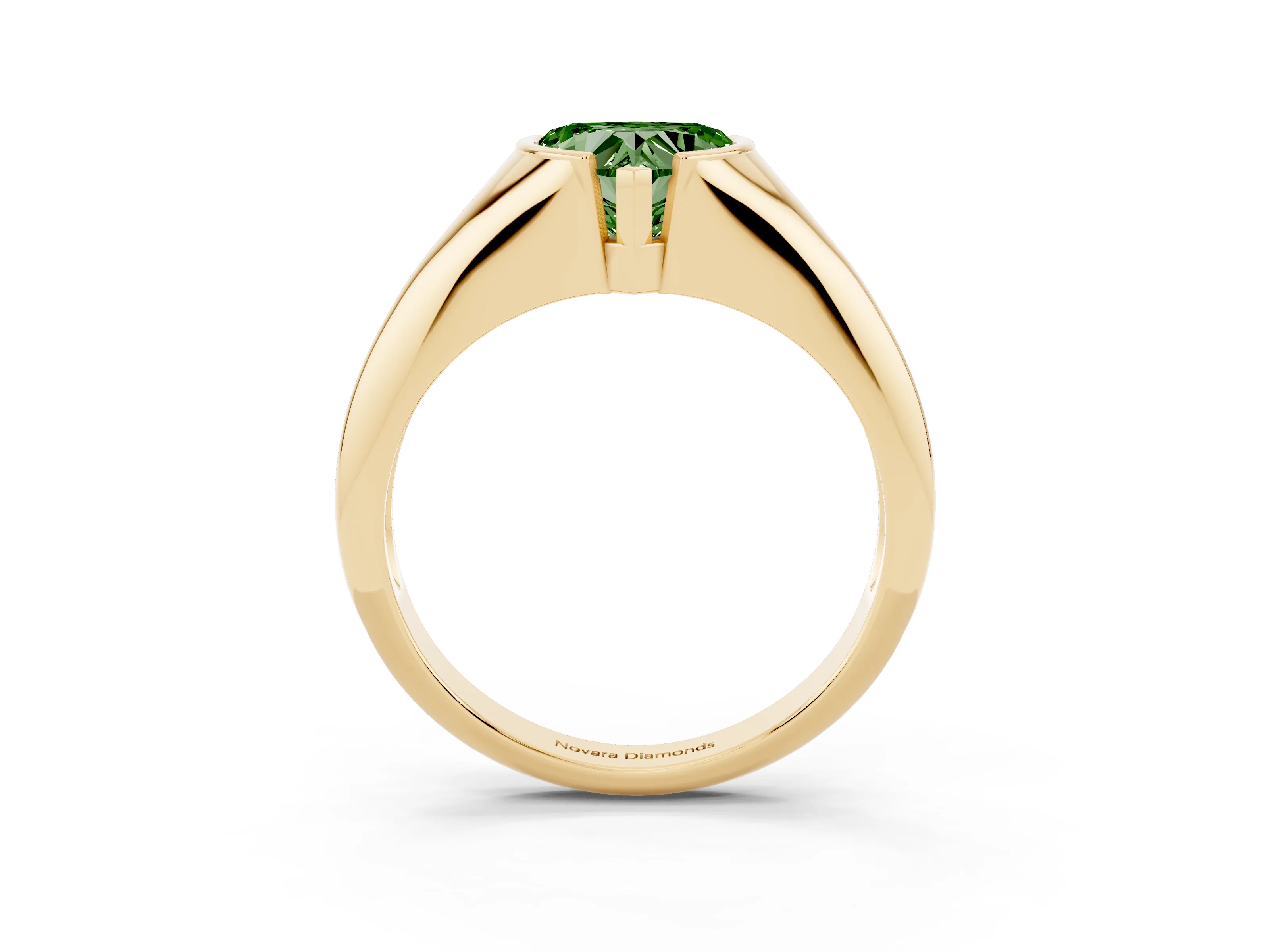 Fancy Green Heart Cut Diamond Solitaire Tension Set Ring Set in Yellow gold