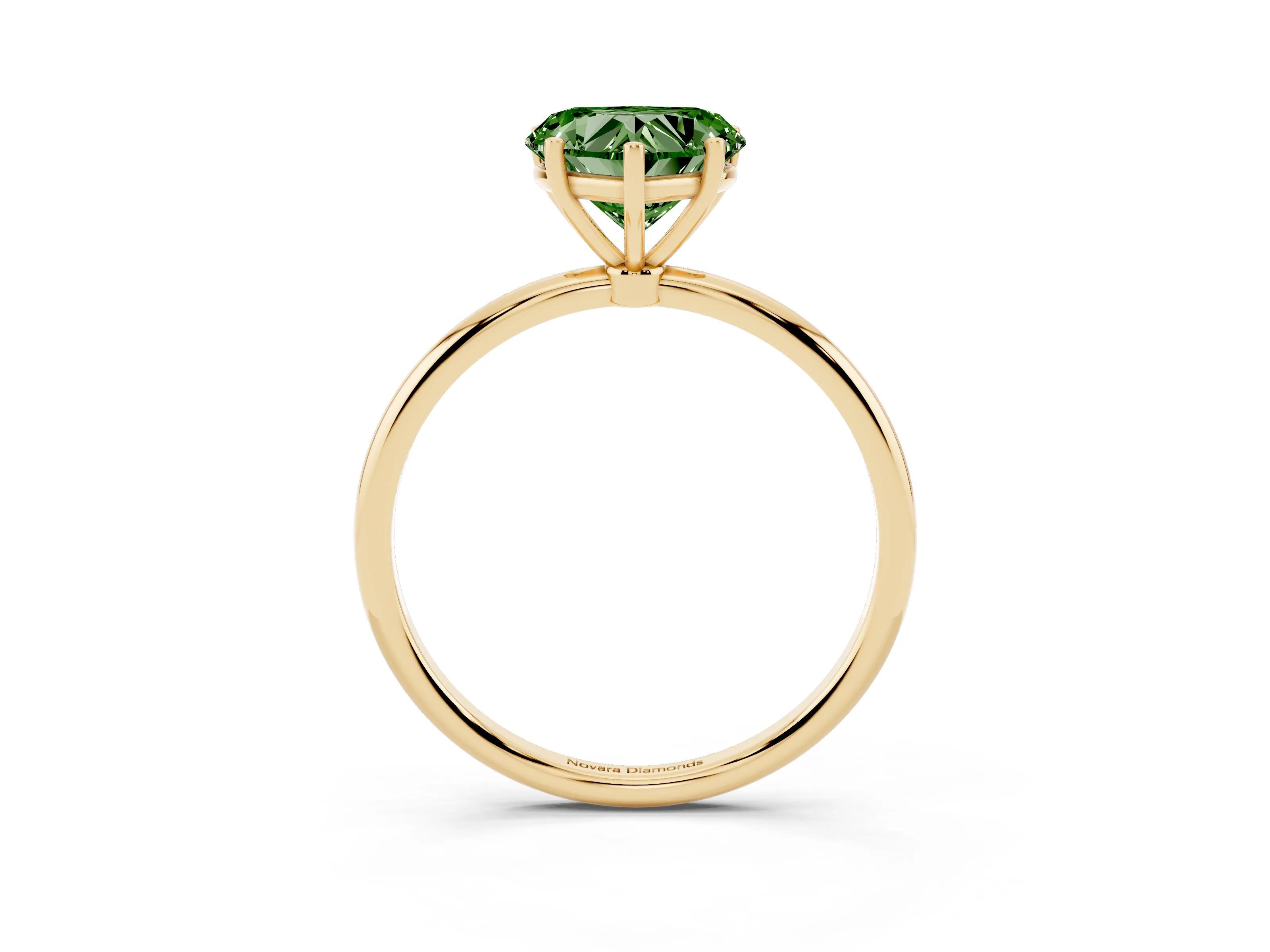 Fancy Green Heart Cut Diamond Solitaire Engagement Ring Set in Yellow gold with Thin Band and Prong Setting