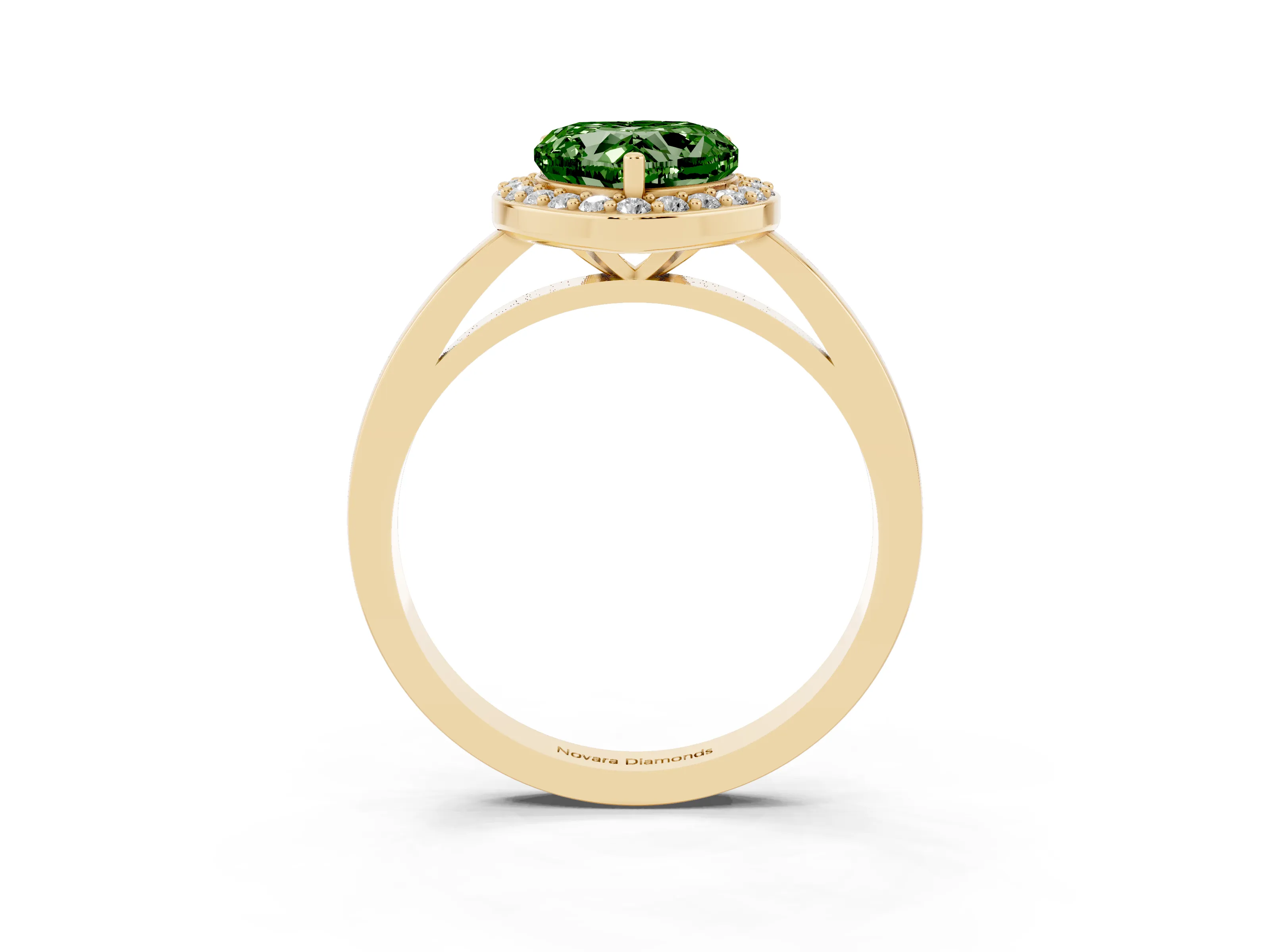 Fancy Green Heart Cut Diamond Halo Ring Set in Yellow gold with Solitaire Band and Prong Setting