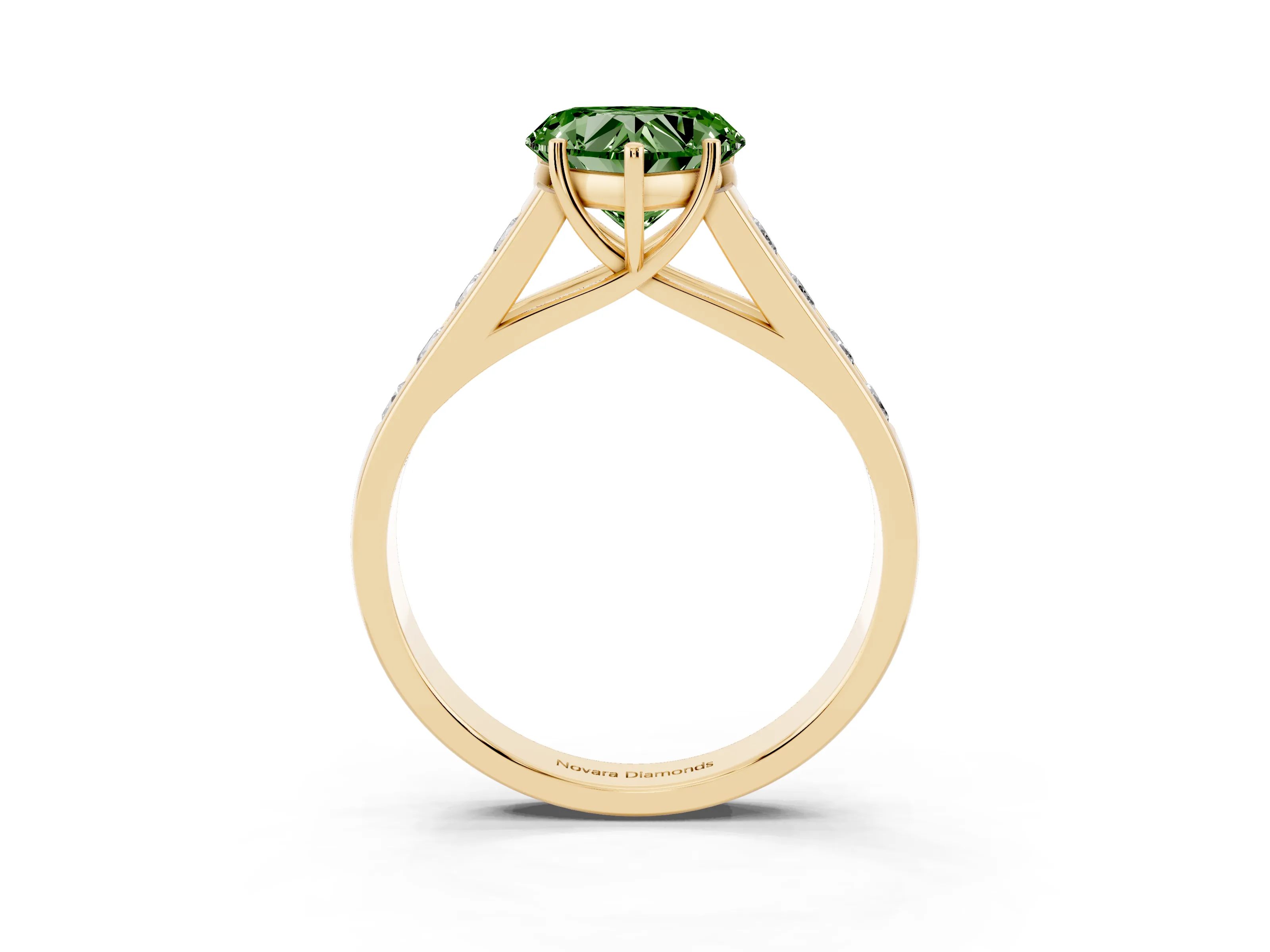 Fancy Green Heart Cut Diamond Solitaire Channel-Set Engagement Ring Set in Yellow gold with Prong Setting
