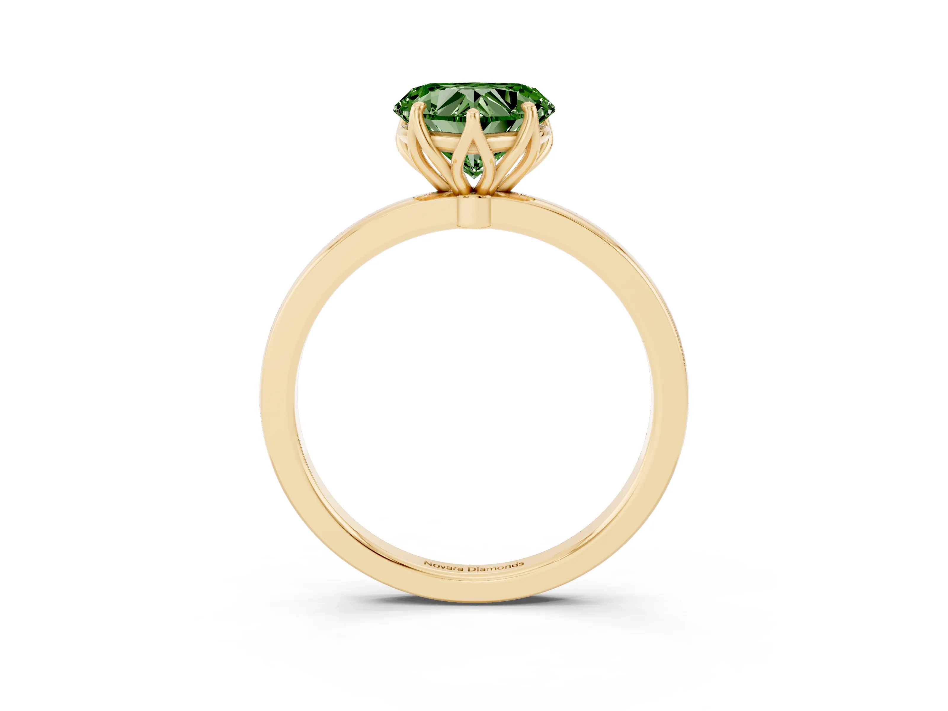Fancy Green Heart Cut Diamond Solitaire Ring Set in Yellow gold with Prong Setting and Thin Polished Band