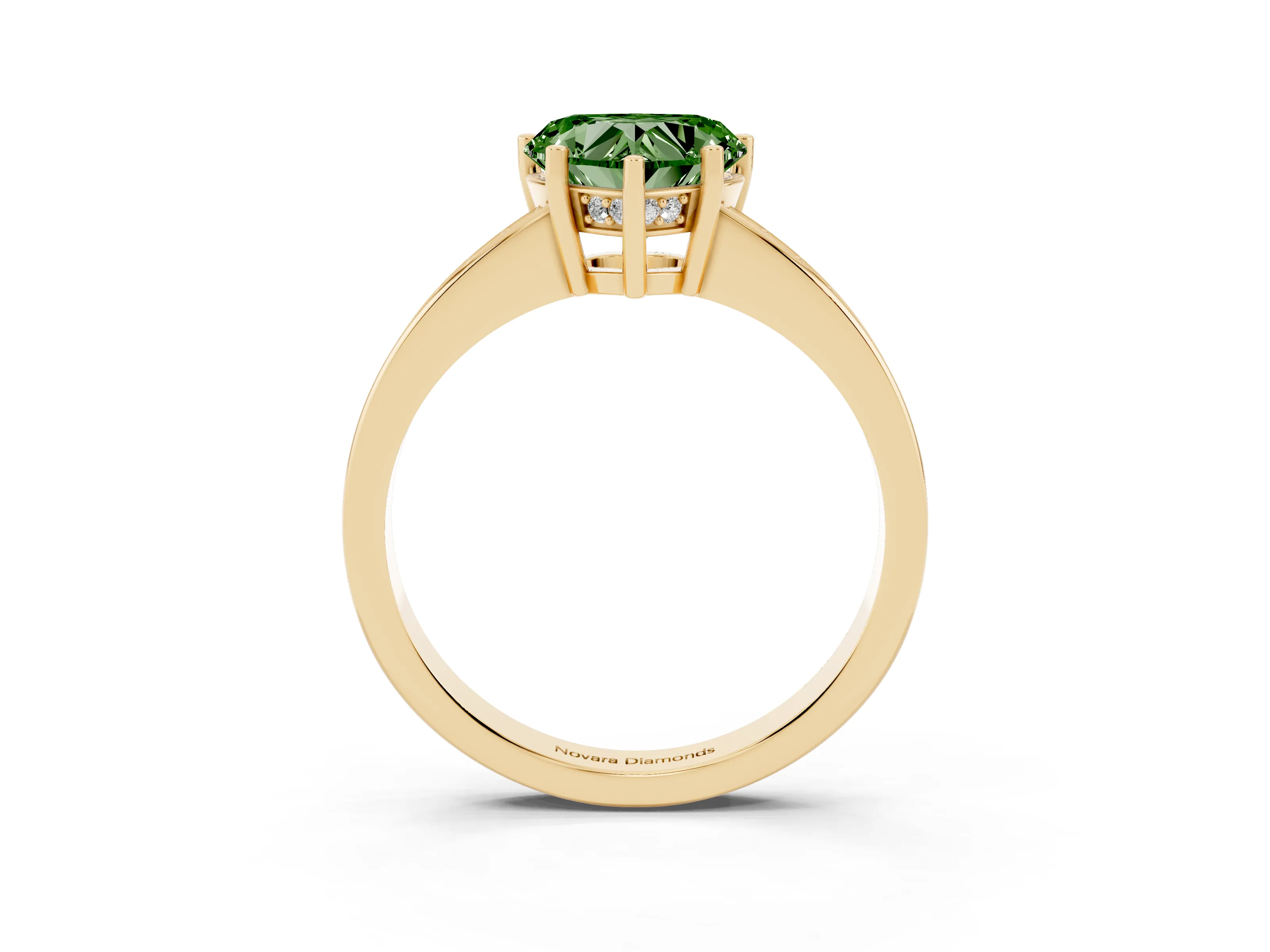Fancy Green Heart Cut Diamond Pavé Band Prong Set Solitaire Ring Set in Yellow gold