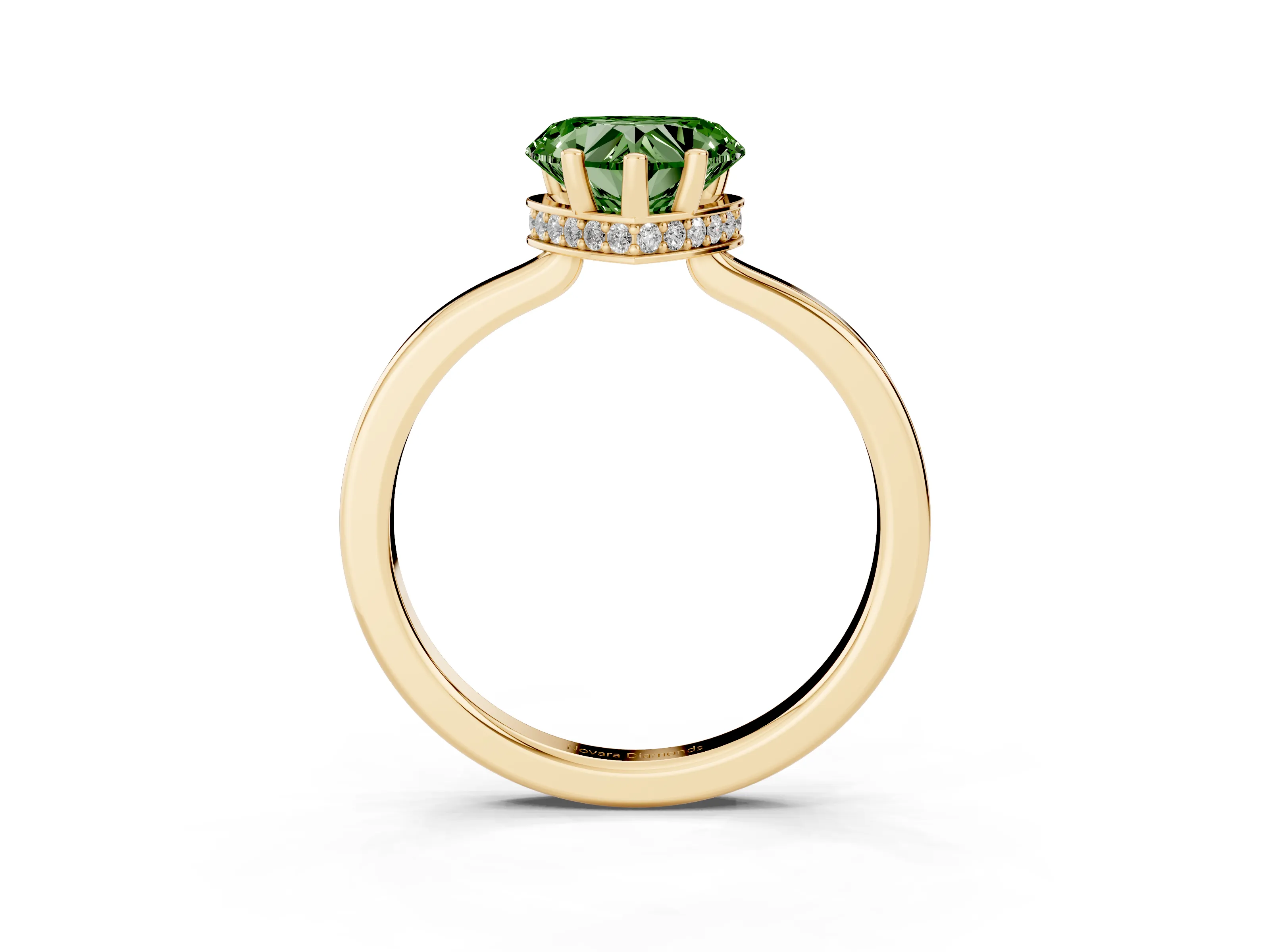 Fancy Green Heart Cut Diamond Solitaire Engagement Ring Set in Yellow gold with Prong Setting on a Plain Band