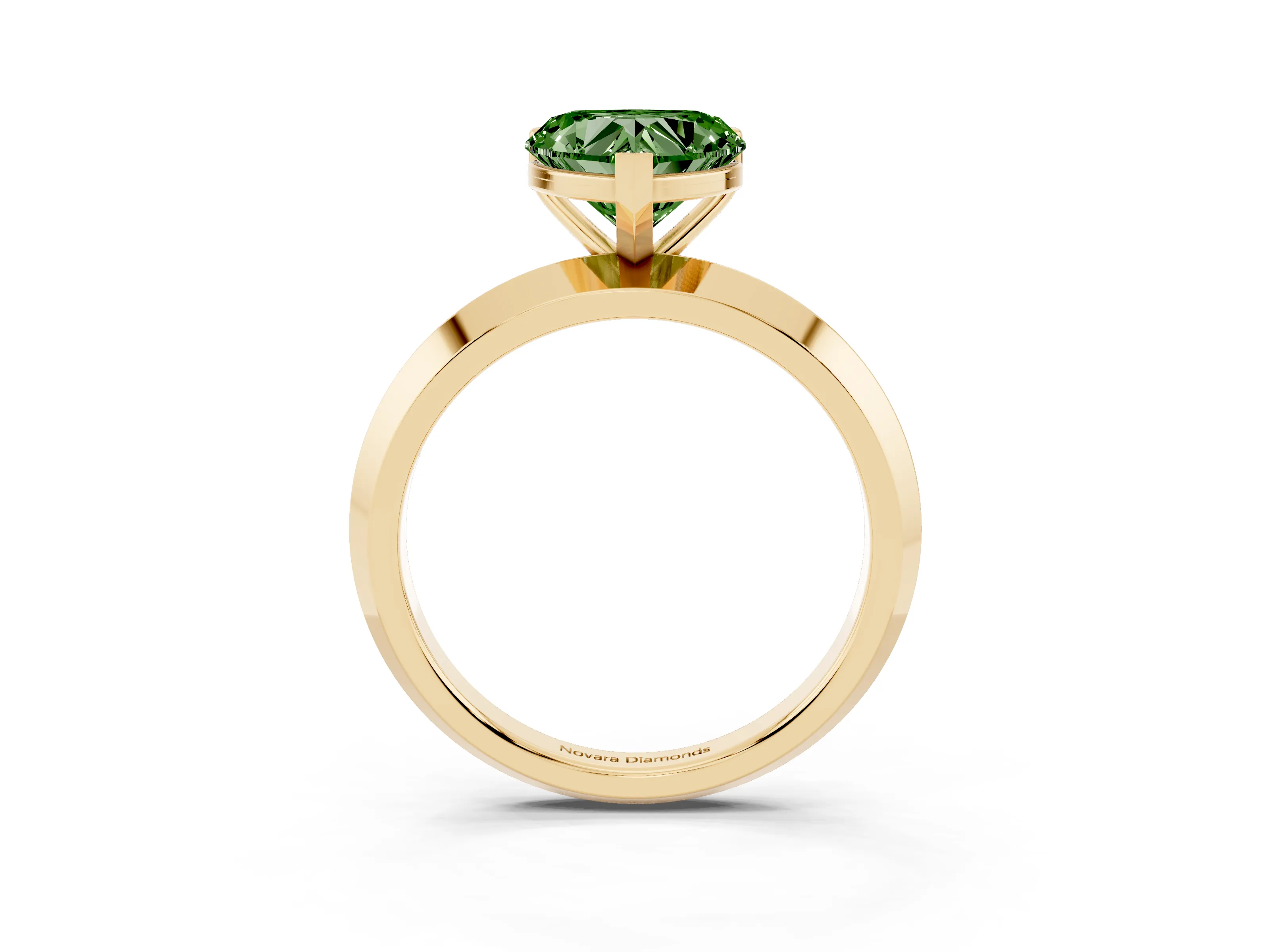 Fancy Green Heart Cut Diamond Solitaire Engagement Ring Set in Yellow gold with Flat Band and Prong Setting