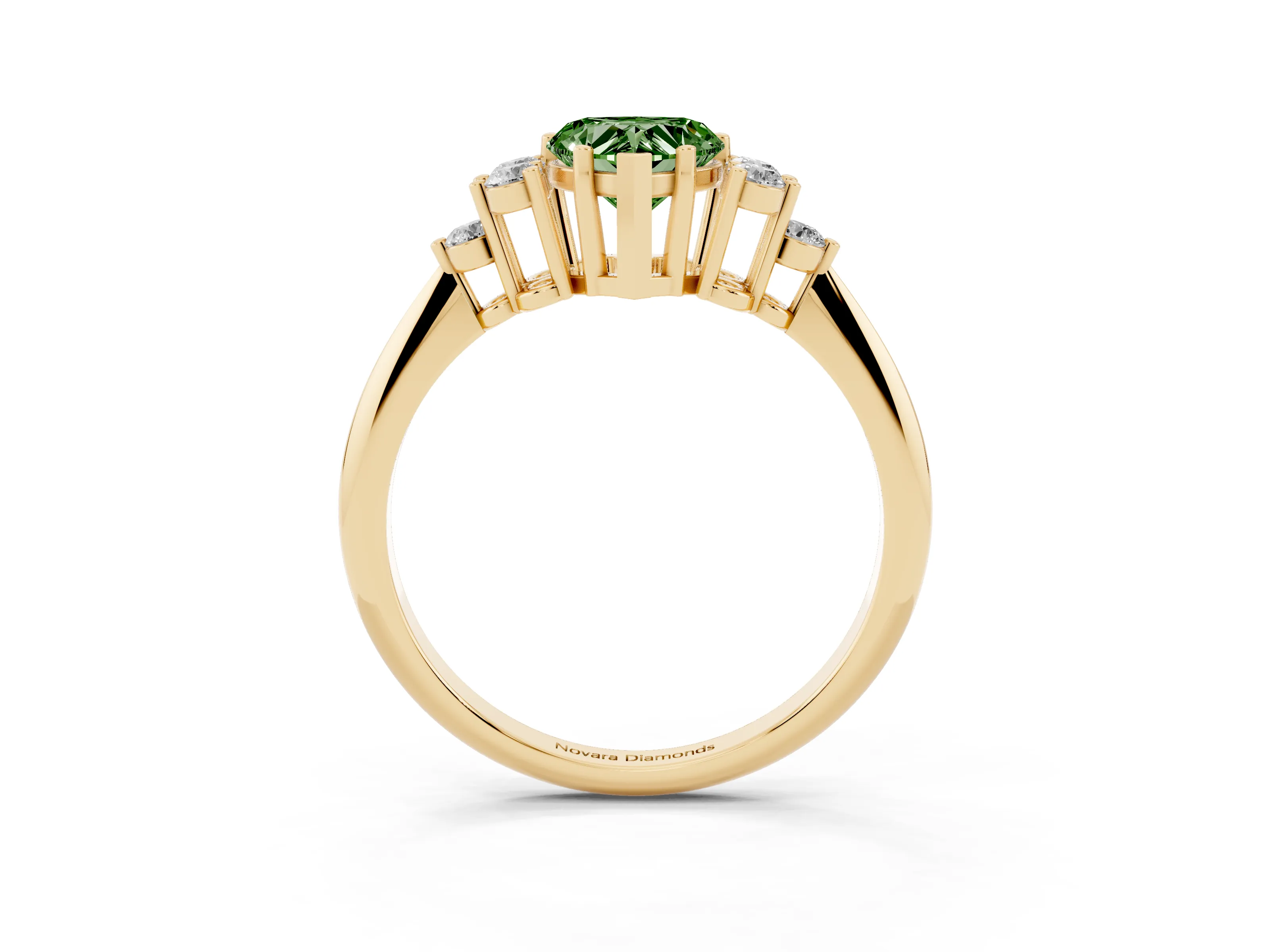 Fancy Green Heart Cut Diamond Cluster Ring Set in Yellow gold with Plain Band and Prong Setting