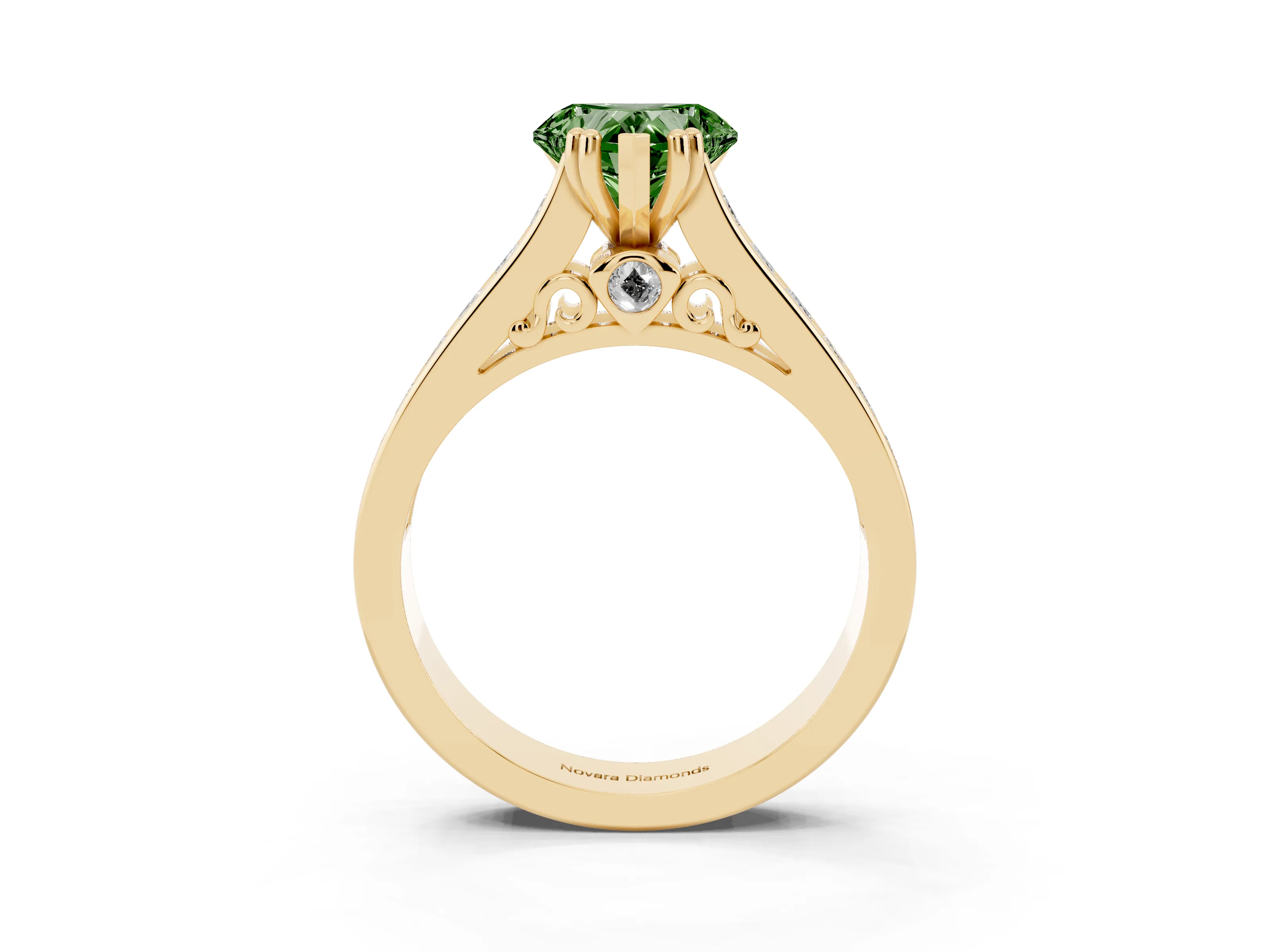 Fancy Green Heart Cut Diamond Channel Set Solitaire Engagement Ring Set in Yellow gold with Prong Setting