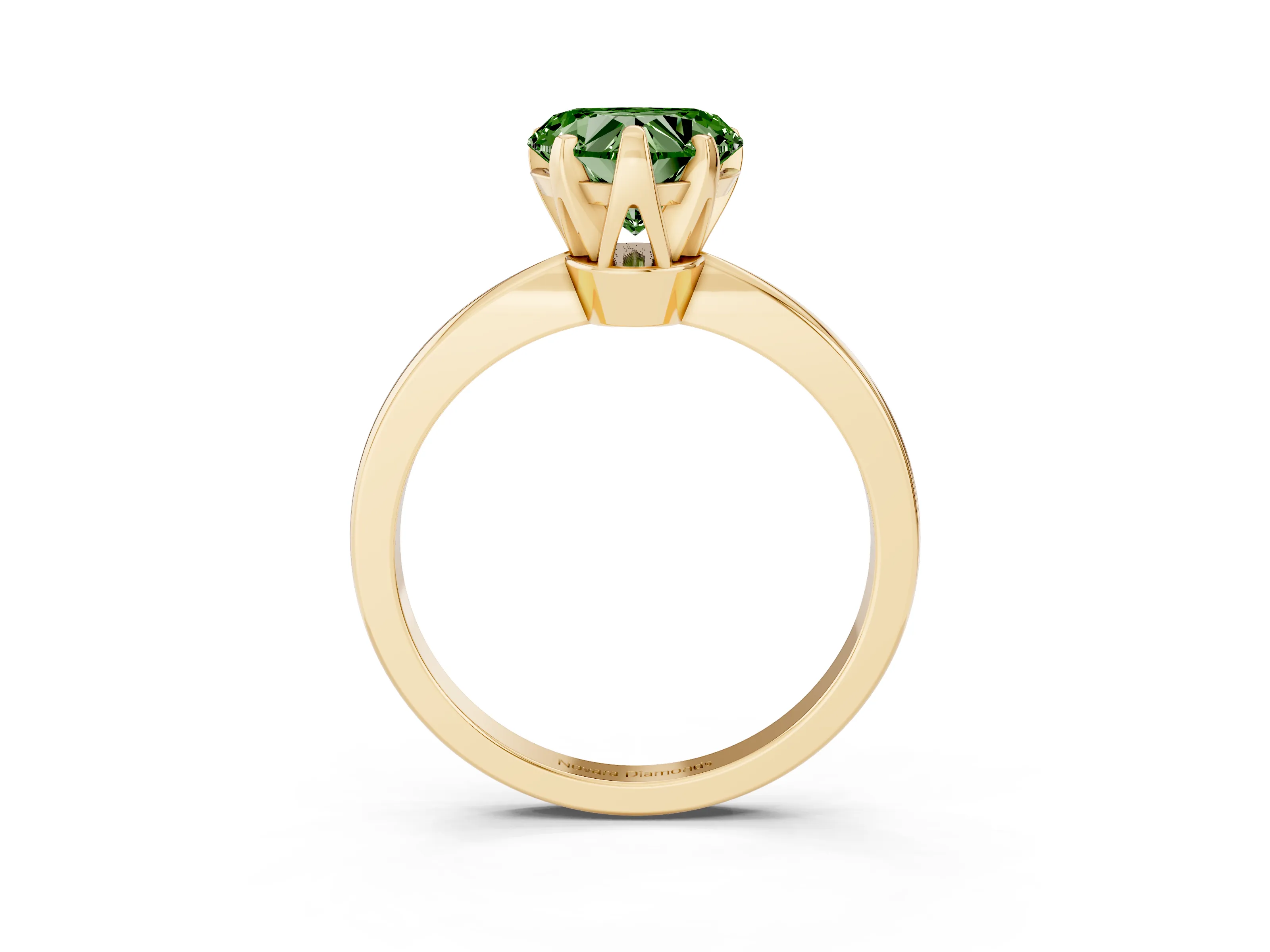 Fancy Green Heart Cut Diamond Solitaire Engagement Ring Set in Yellow gold with Slim Tapered Solitaire Band