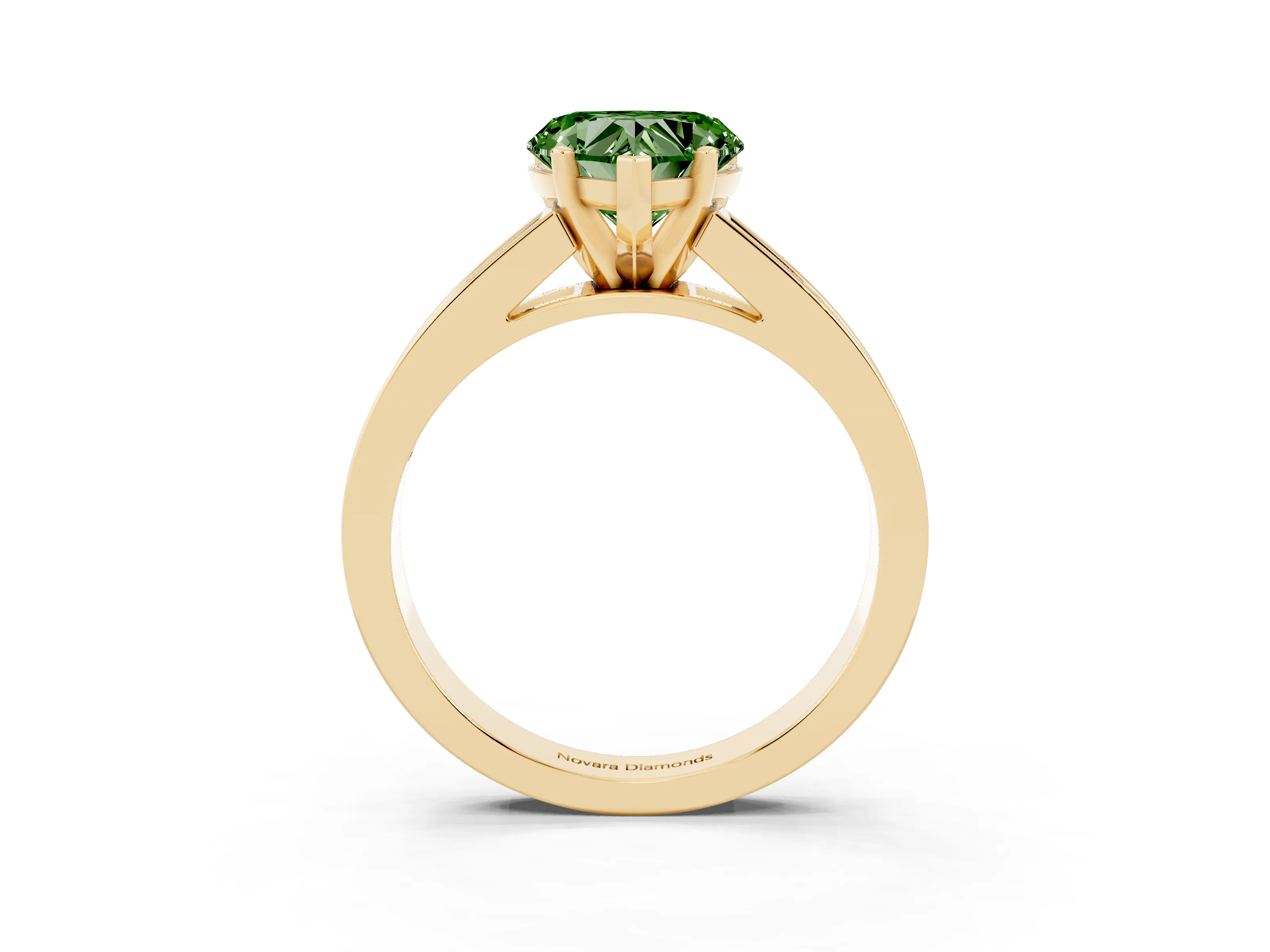 Fancy Green Heart Cut Diamond Solitaire Ring Set in Yellow gold with Channel-Set Band and Prong Setting