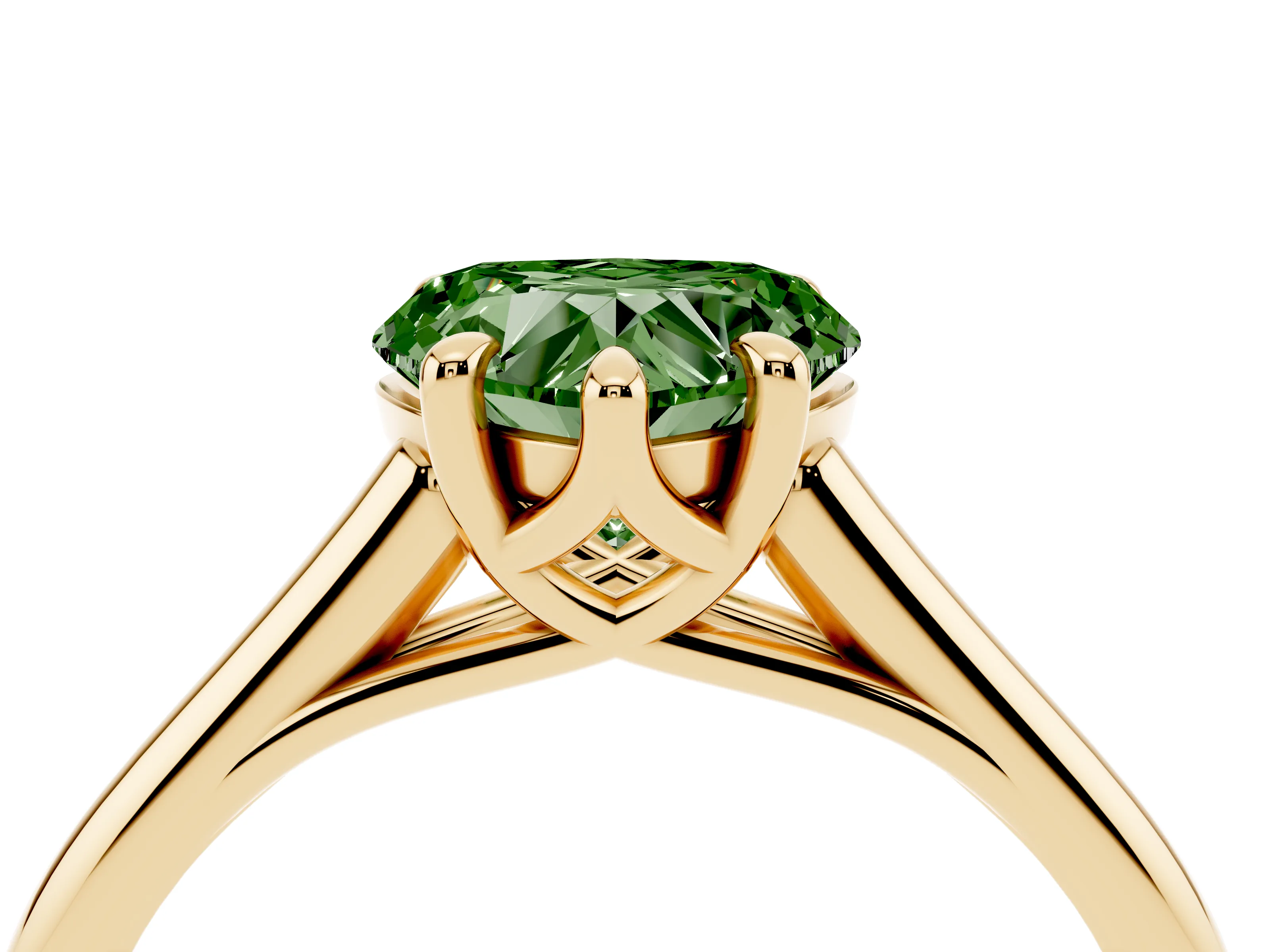 Fancy Green Heart Cut Diamond Solitaire Engagement Ring Set in Yellow gold with Prong Setting and Plain Classic Band