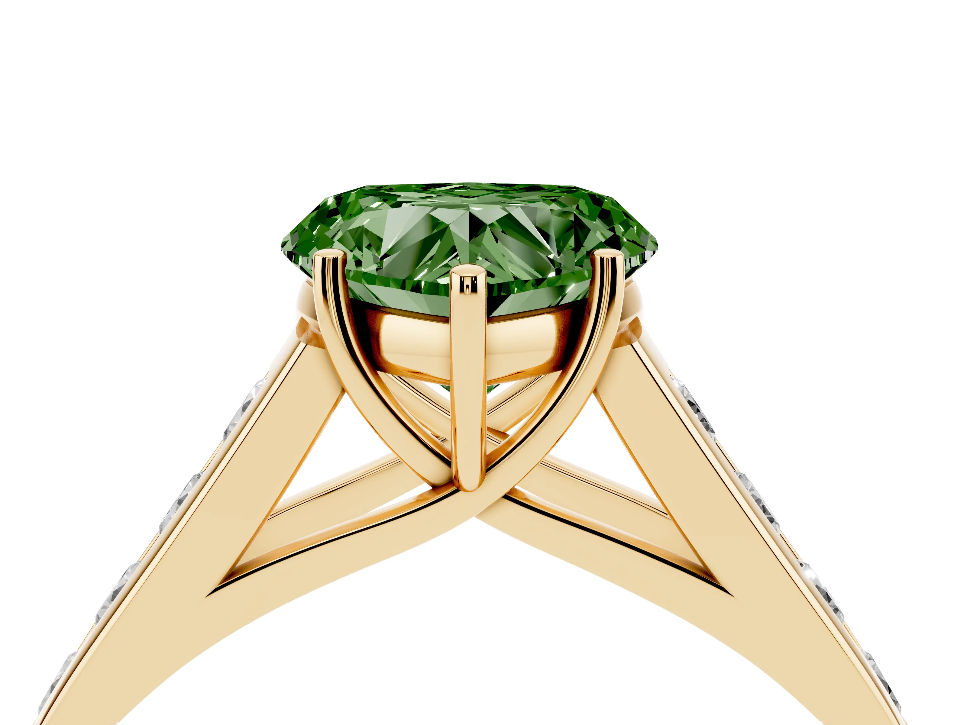 Fancy Green Heart Cut Diamond Solitaire Channel-Set Engagement Ring Set in Yellow gold with Prong Setting