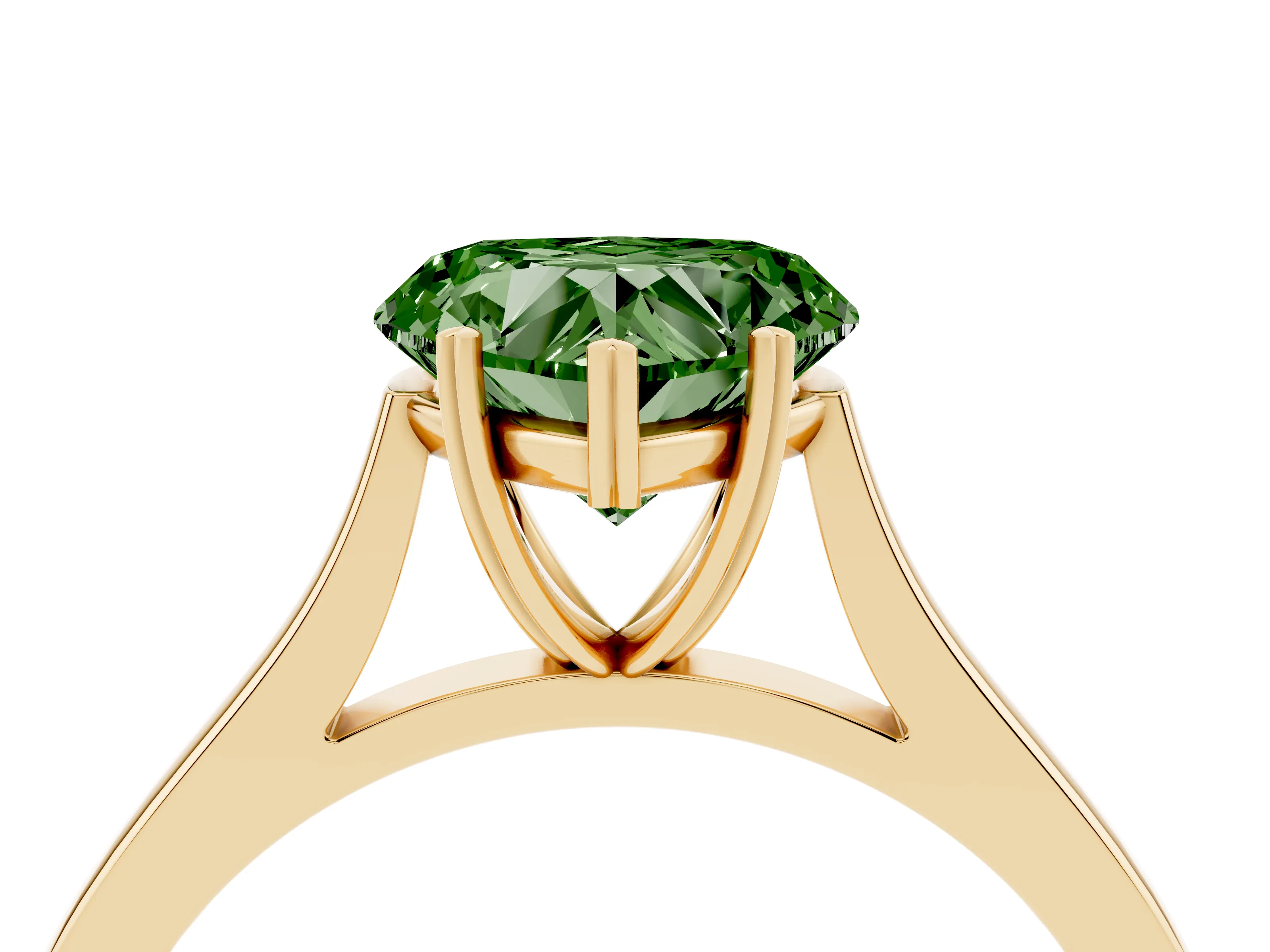Fancy Green Heart Cut Diamond Solitaire Heart Prong Engagement Ring Set in Yellow gold with Tapered Band