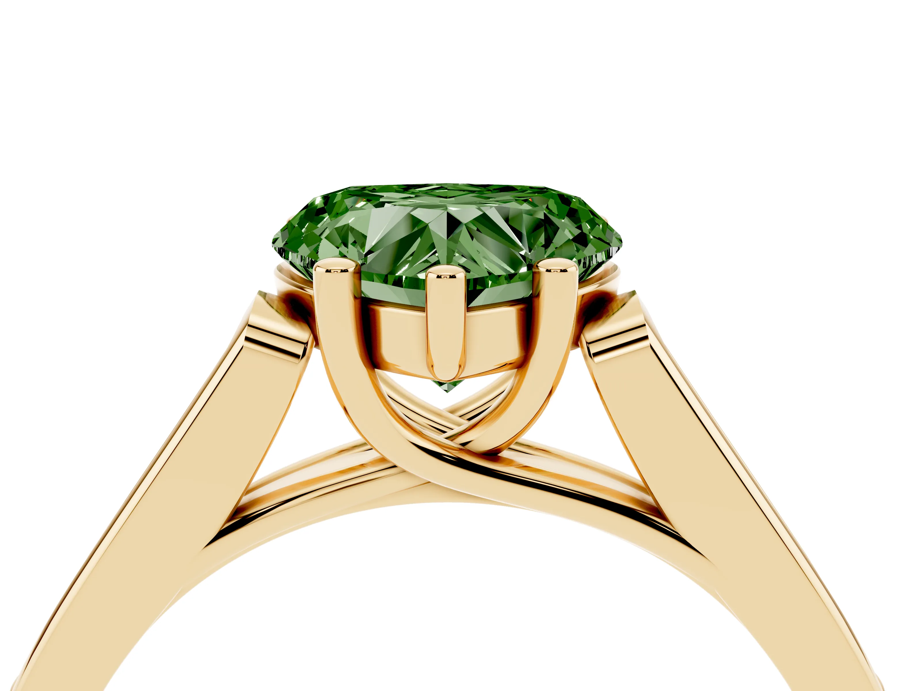 Fancy Green Heart Cut Diamond Solitaire Cathedral Engagement Ring Set in Yellow gold with Channel-Set Band and Prong Setting