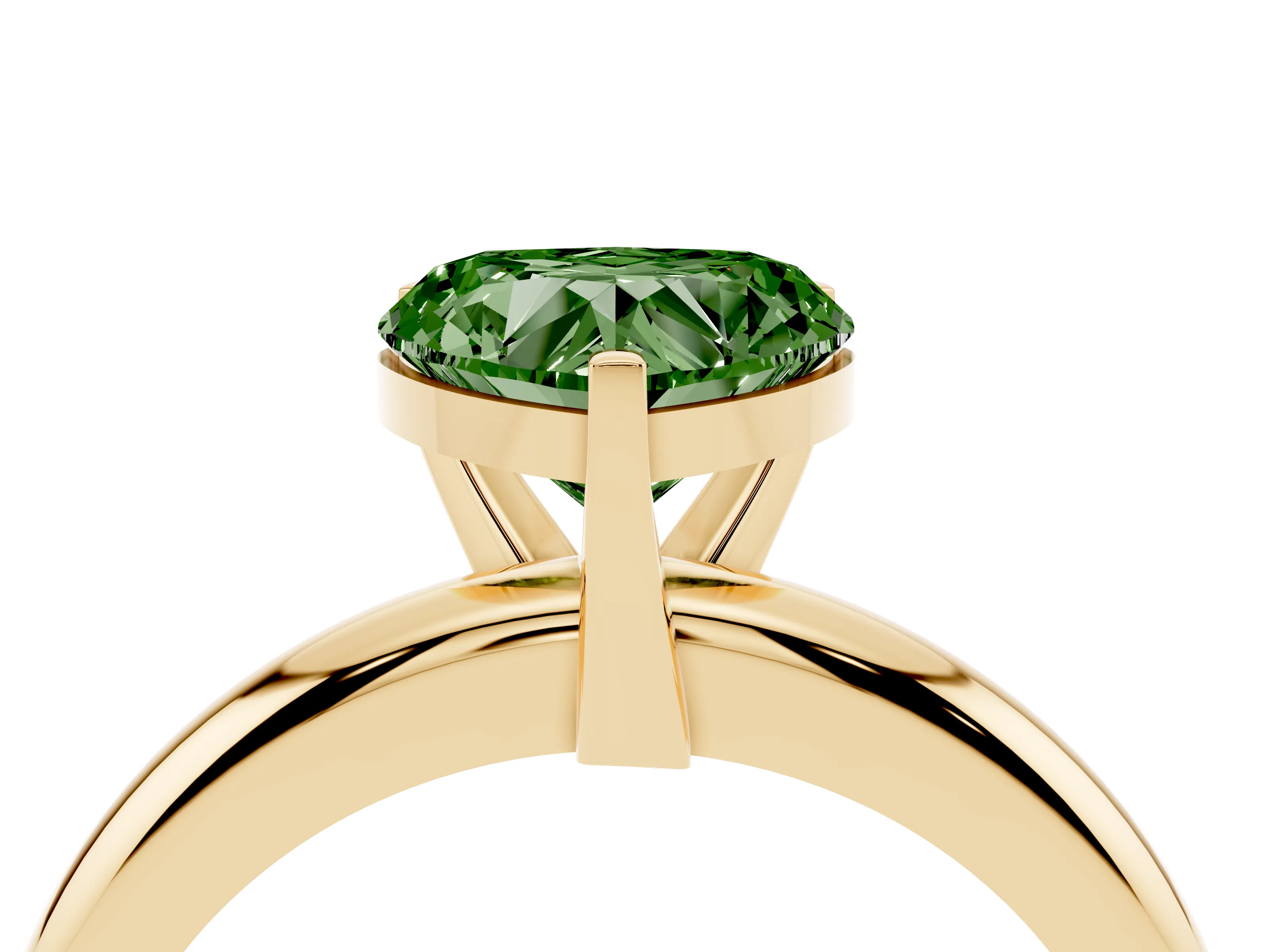 Fancy Green Heart Cut Diamond Solitaire Engagement Ring Set in Yellow gold with Round Band and Prong Setting