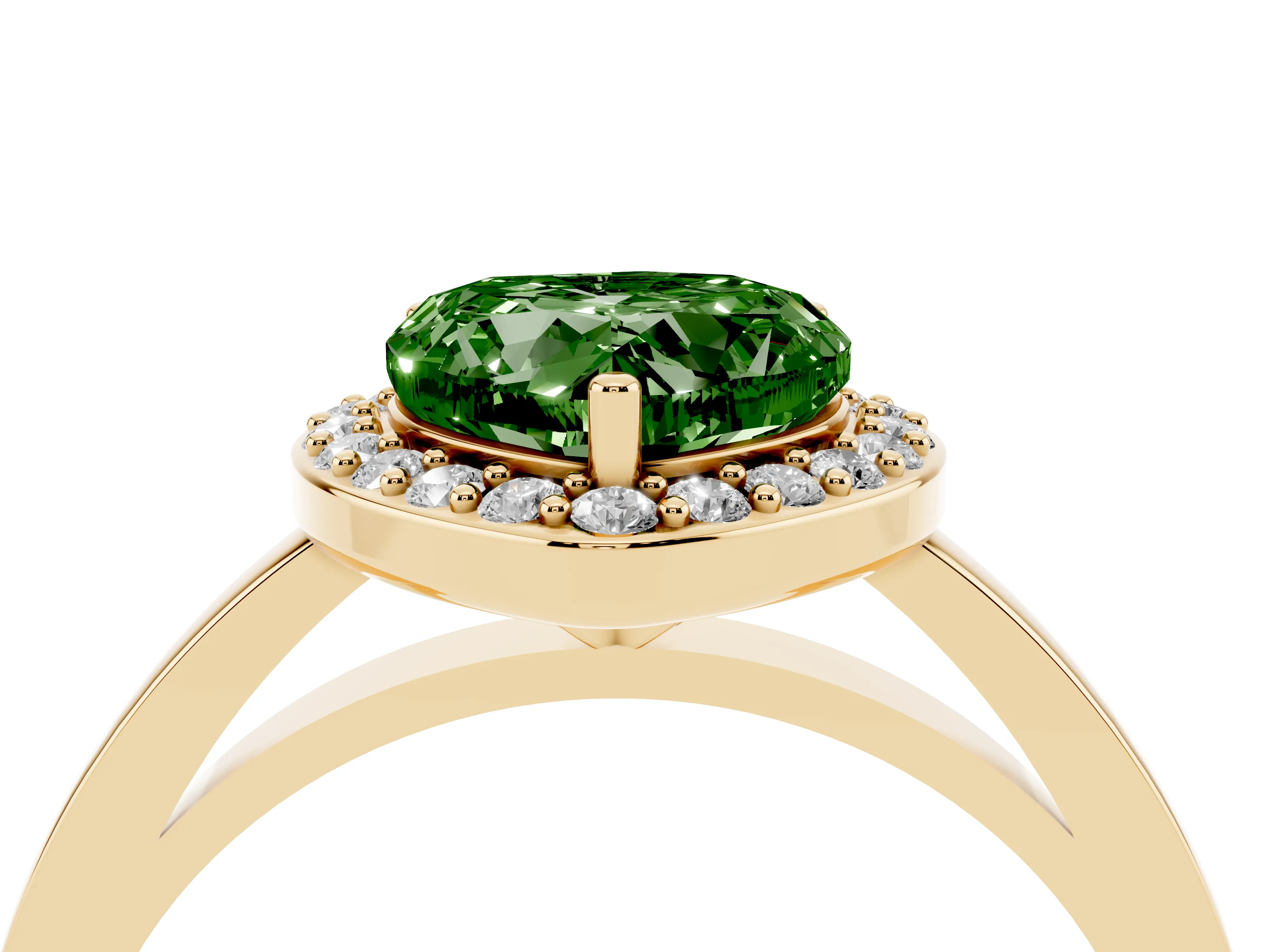 Fancy Green Heart Cut Diamond Halo Ring Set in Yellow gold with Solitaire Band and Prong Setting