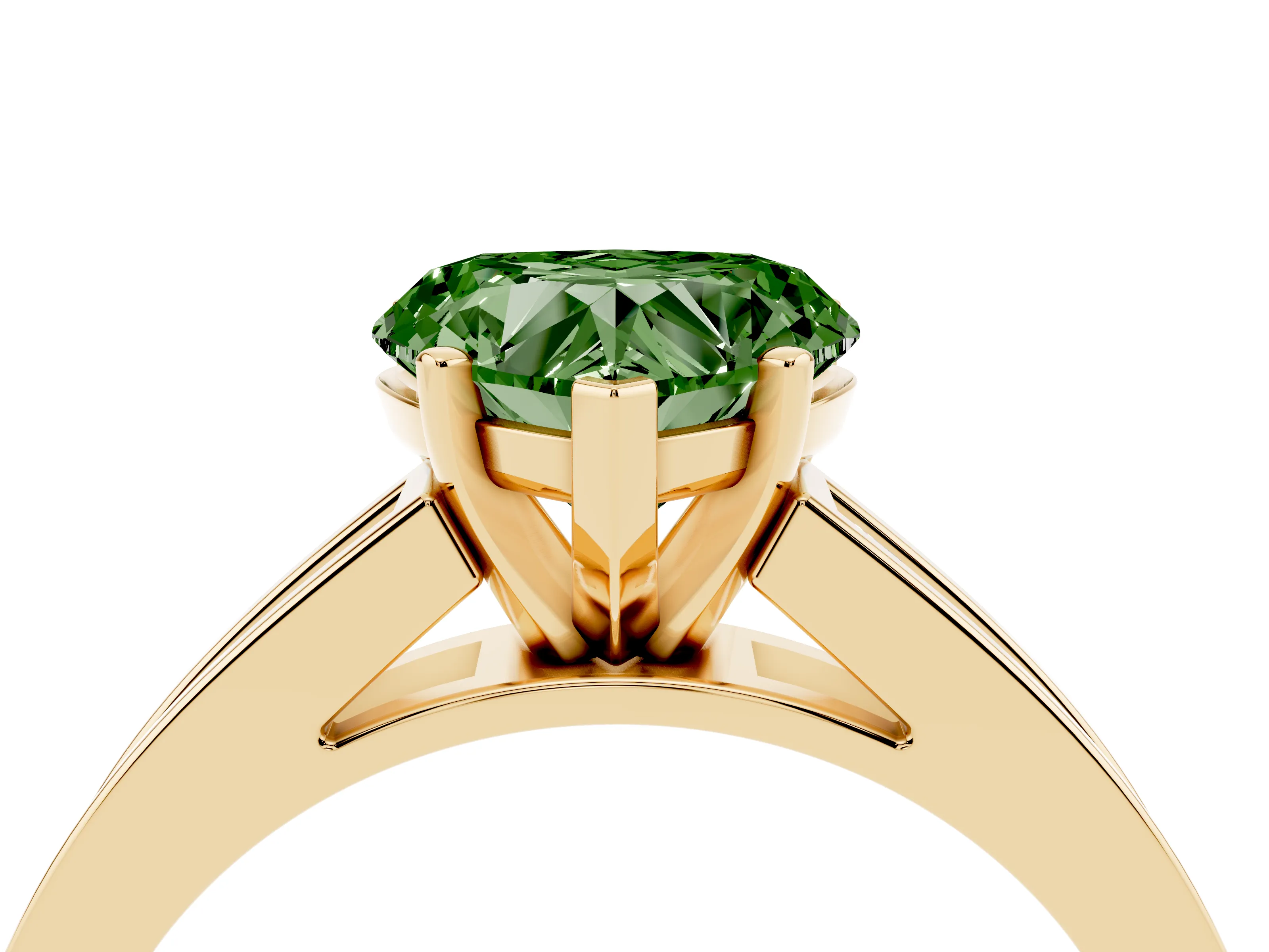 Fancy Green Heart Cut Diamond Solitaire Ring Set in Yellow gold with Channel-Set Band and Prong Setting
