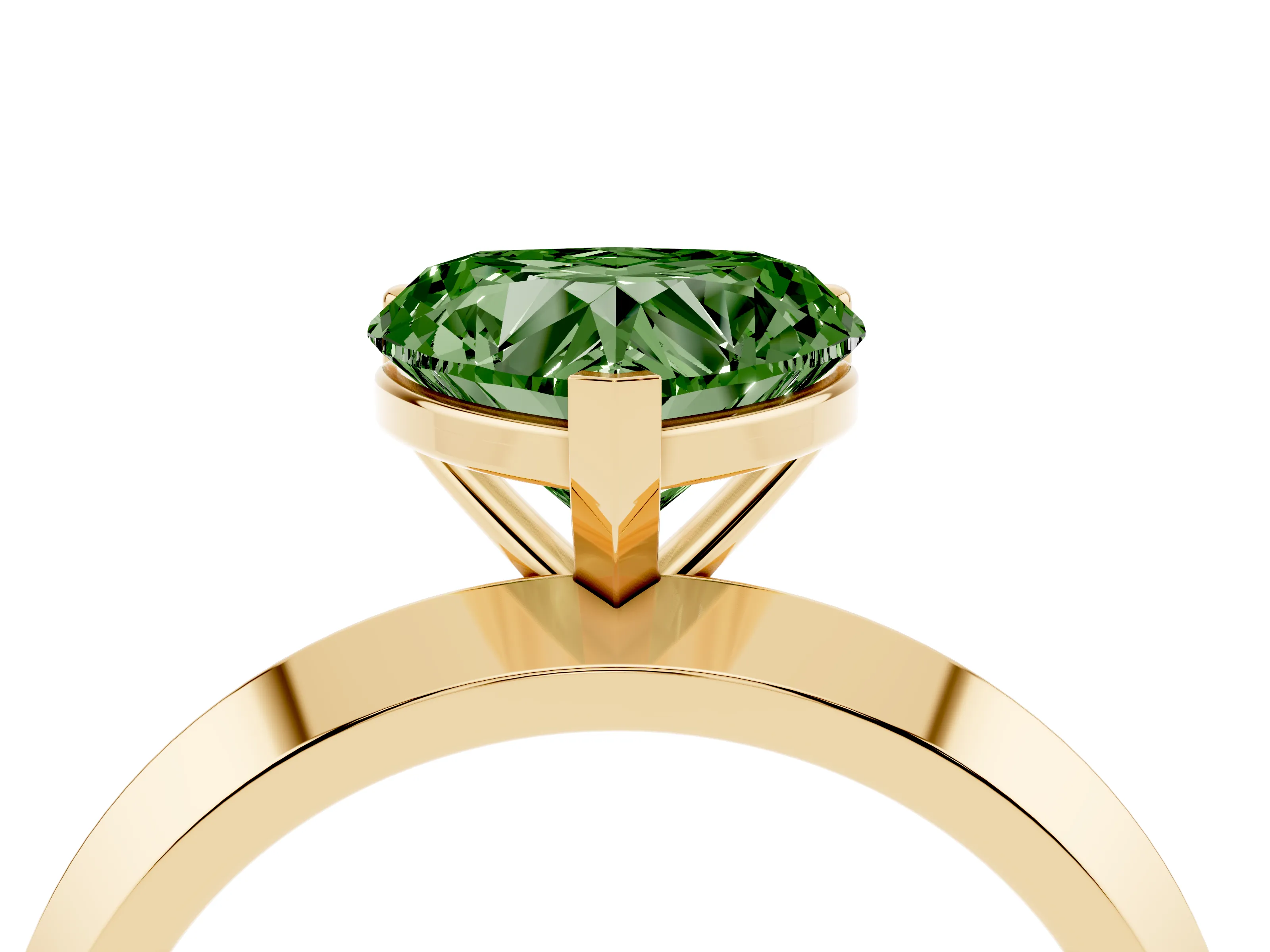 Fancy Green Heart Cut Diamond Solitaire Engagement Ring Set in Yellow gold with Flat Band and Prong Setting