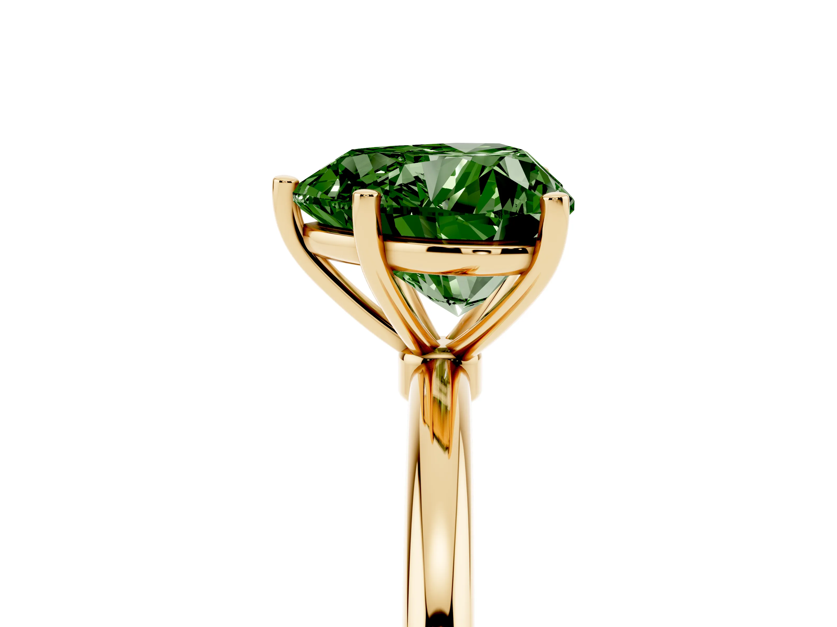 Fancy Green Heart Cut Diamond Solitaire Engagement Ring Set in Yellow gold with Thin Band and Prong Setting