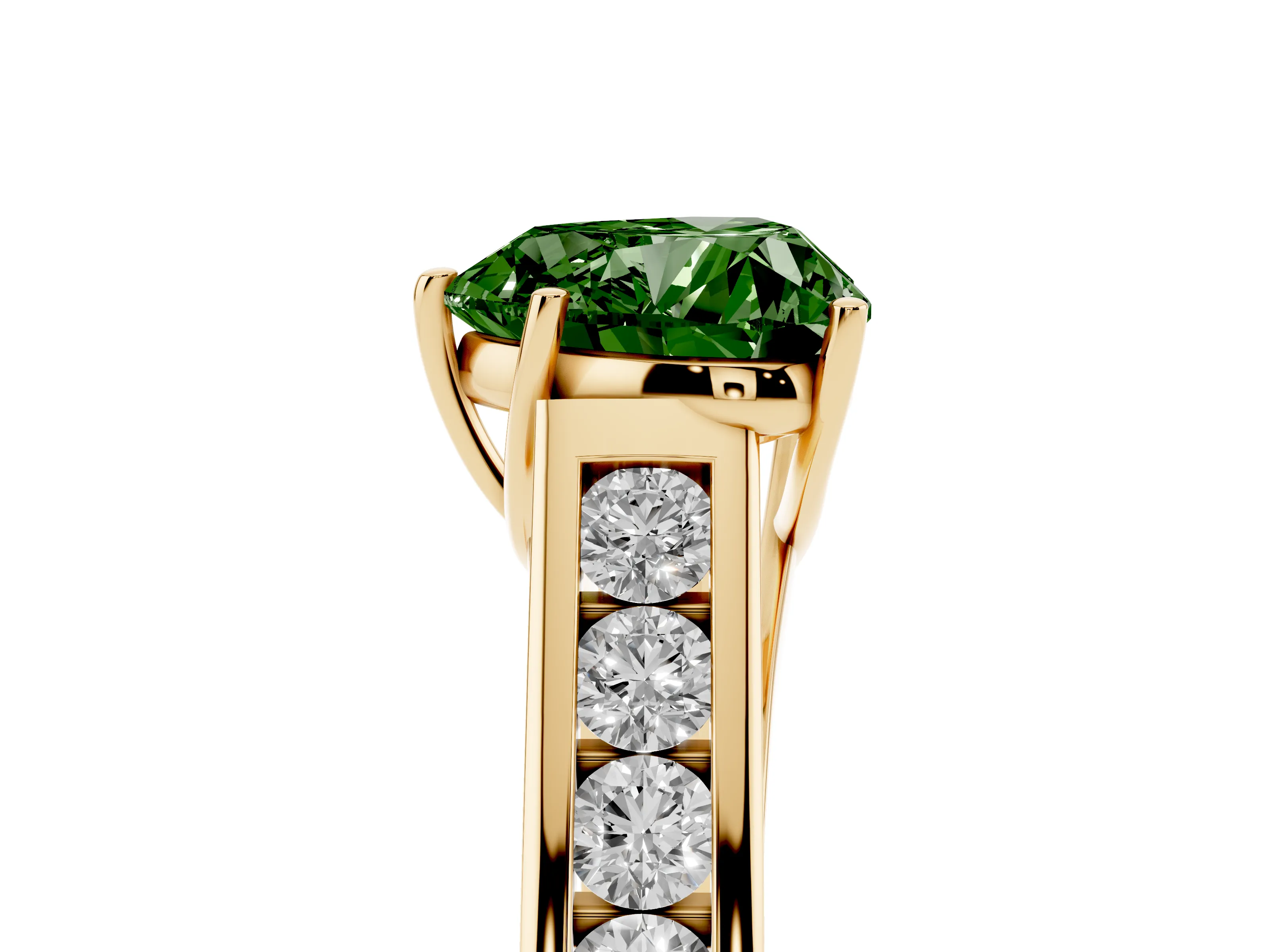 Fancy Green Heart Cut Diamond Solitaire Channel-Set Engagement Ring Set in Yellow gold with Prong Setting