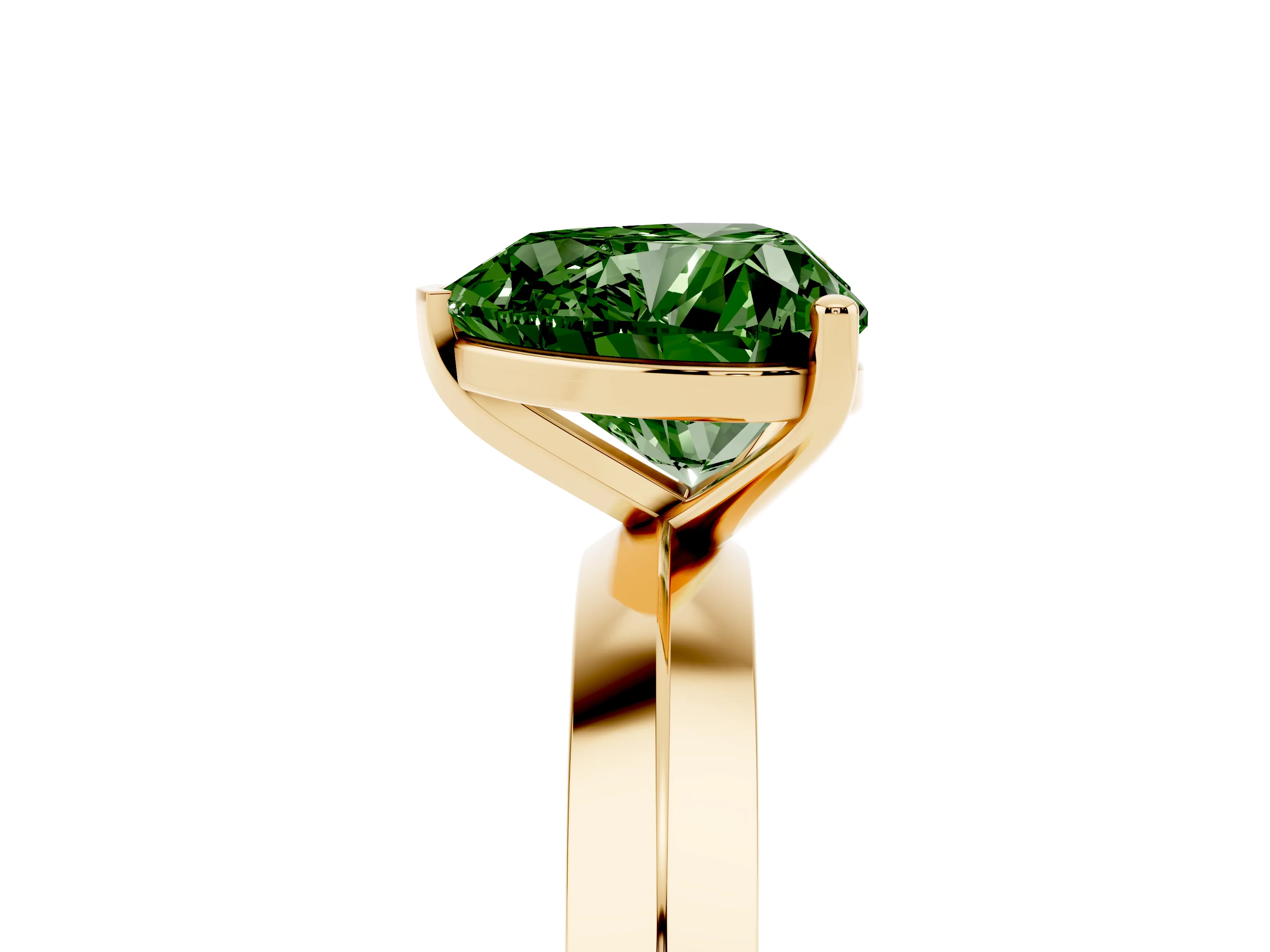Fancy Green Heart Cut Diamond Solitaire Engagement Ring Set in Yellow gold with Flat Band and Prong Setting