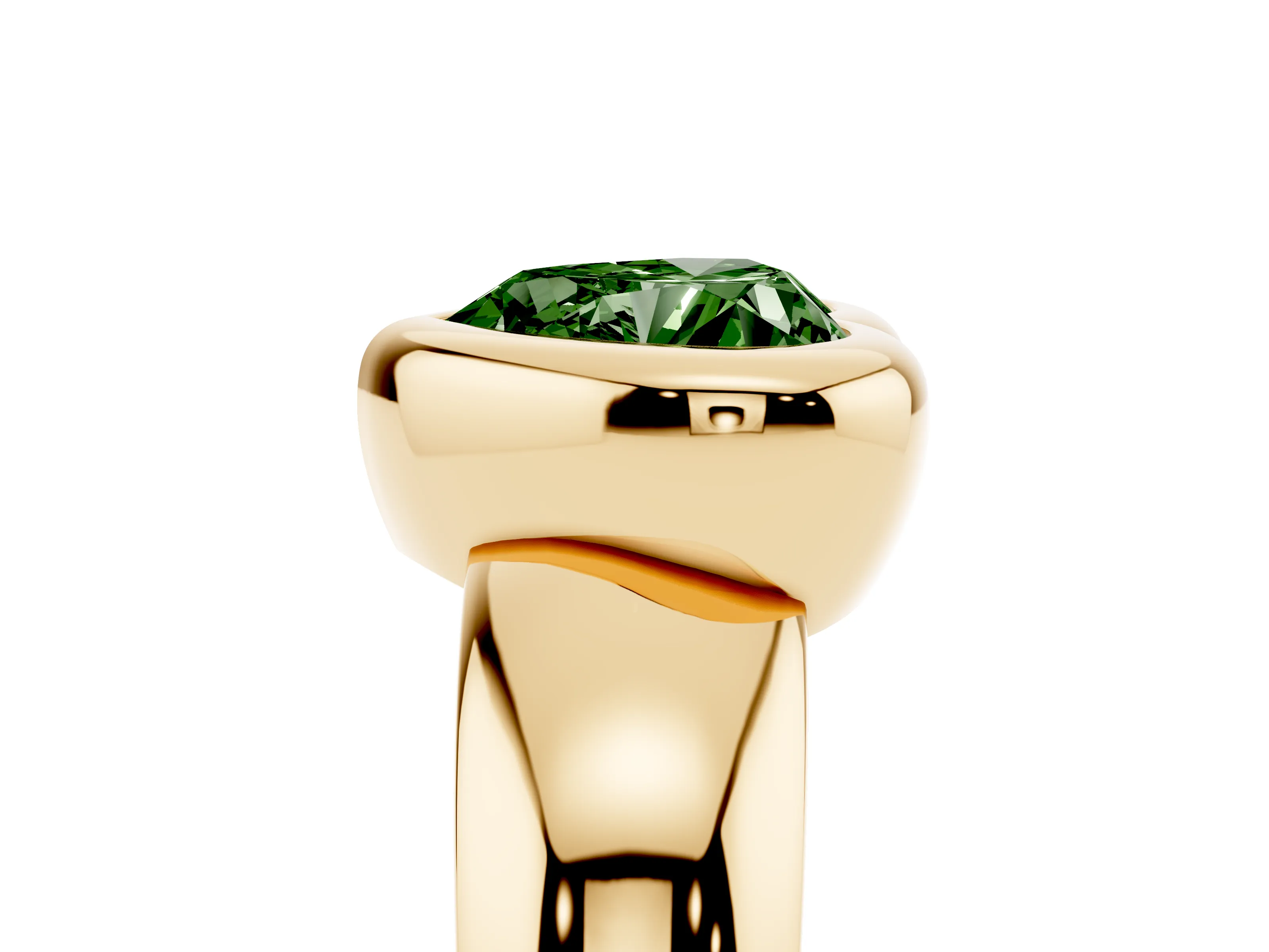 Fancy Green Bezel Set Heart Cut Diamond Solitaire Ring Set in Yellow gold with Wide Band