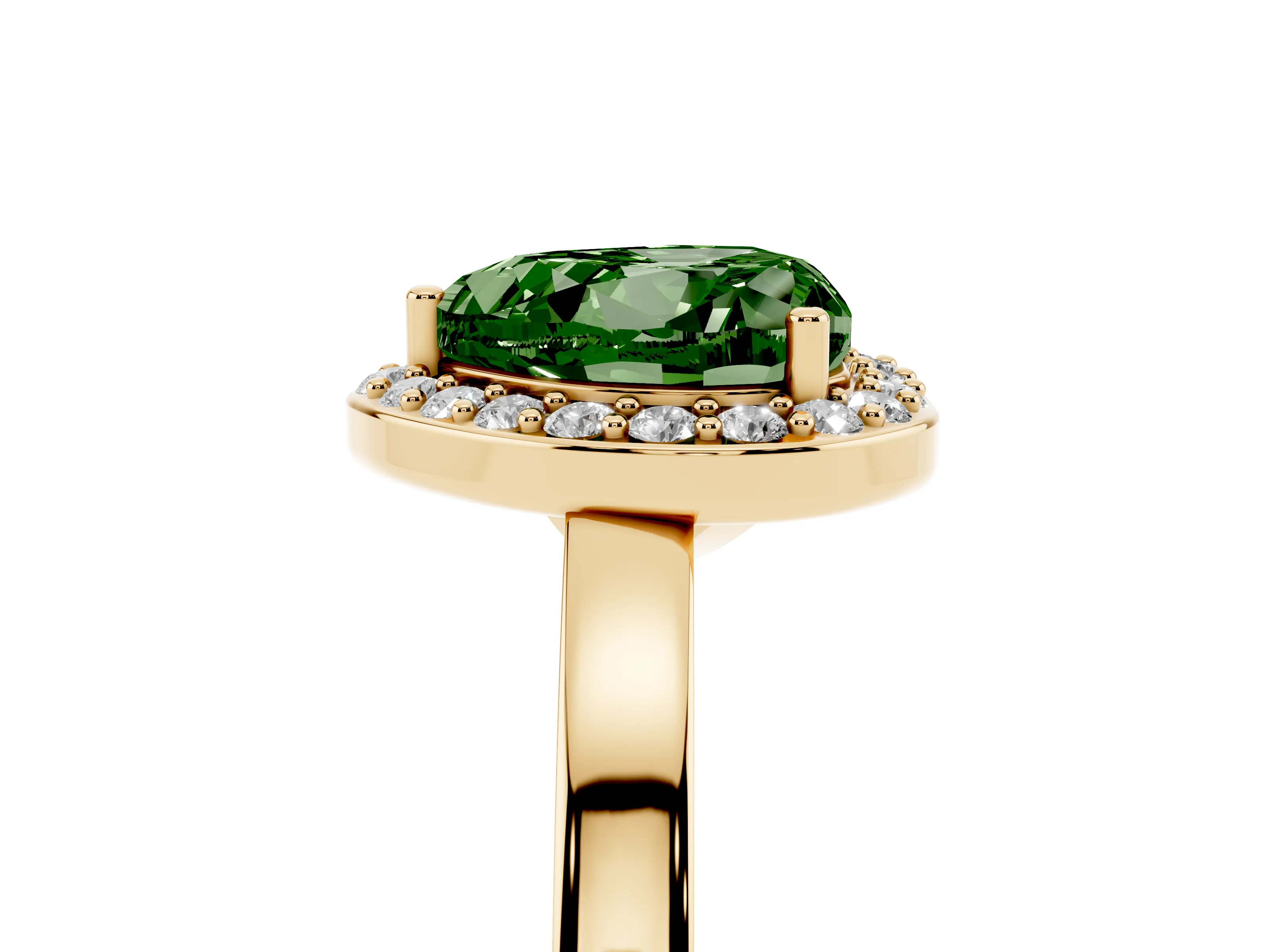 Fancy Green Heart Cut Diamond Halo Ring Set in Yellow gold with Solitaire Band and Prong Setting