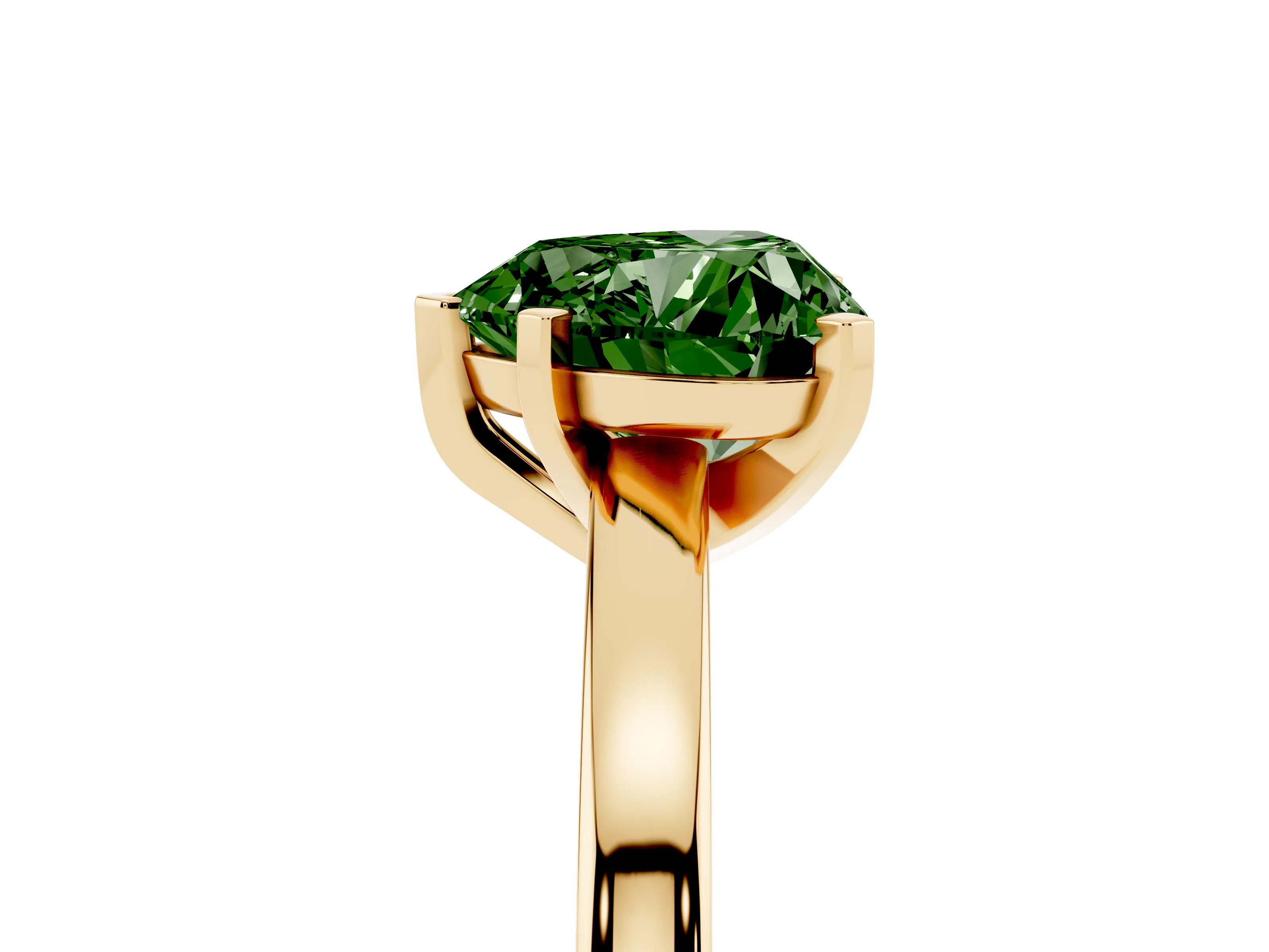 Fancy Green Heart Cut Diamond Solitaire Engagement Ring Set in Yellow gold with Prong Setting on a Classic Band