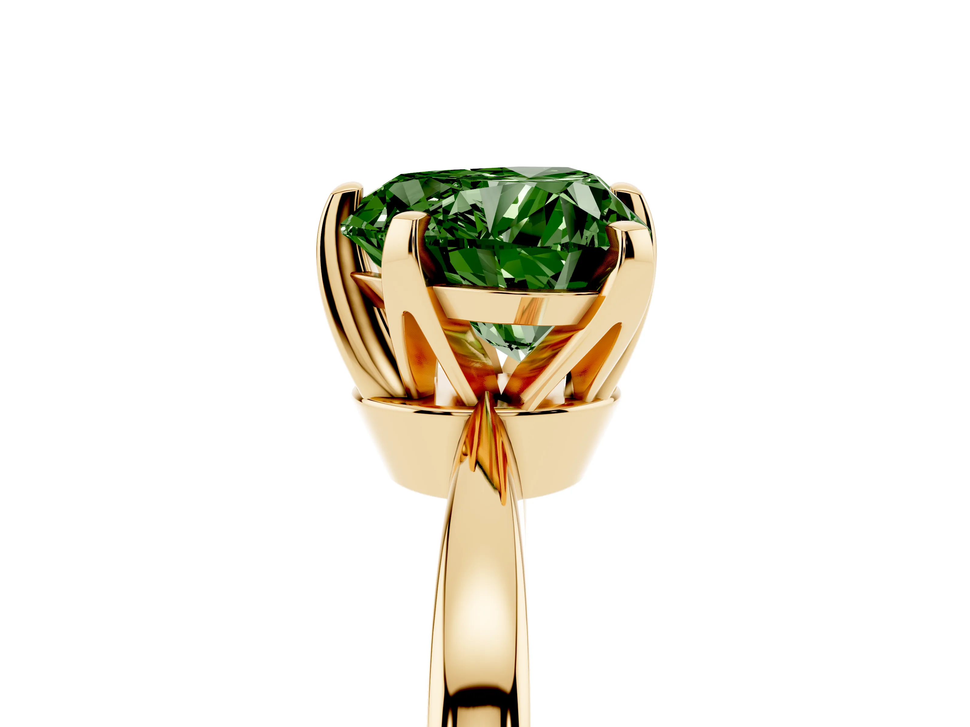 Fancy Green Heart Cut Diamond Solitaire Engagement Ring Set in Yellow gold with Slim Tapered Solitaire Band
