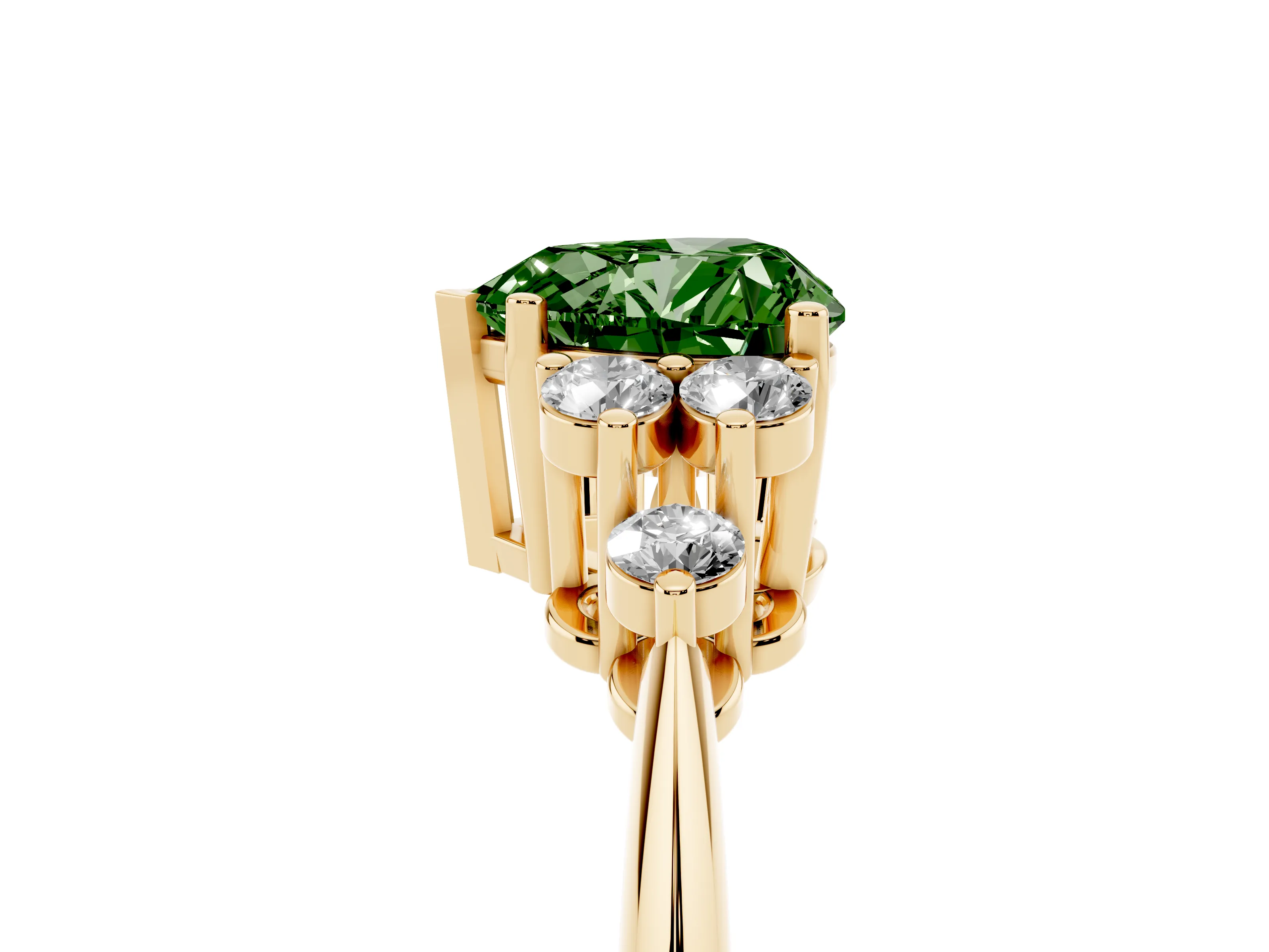 Fancy Green Heart Cut Diamond Cluster Ring Set in Yellow gold with Plain Band and Prong Setting