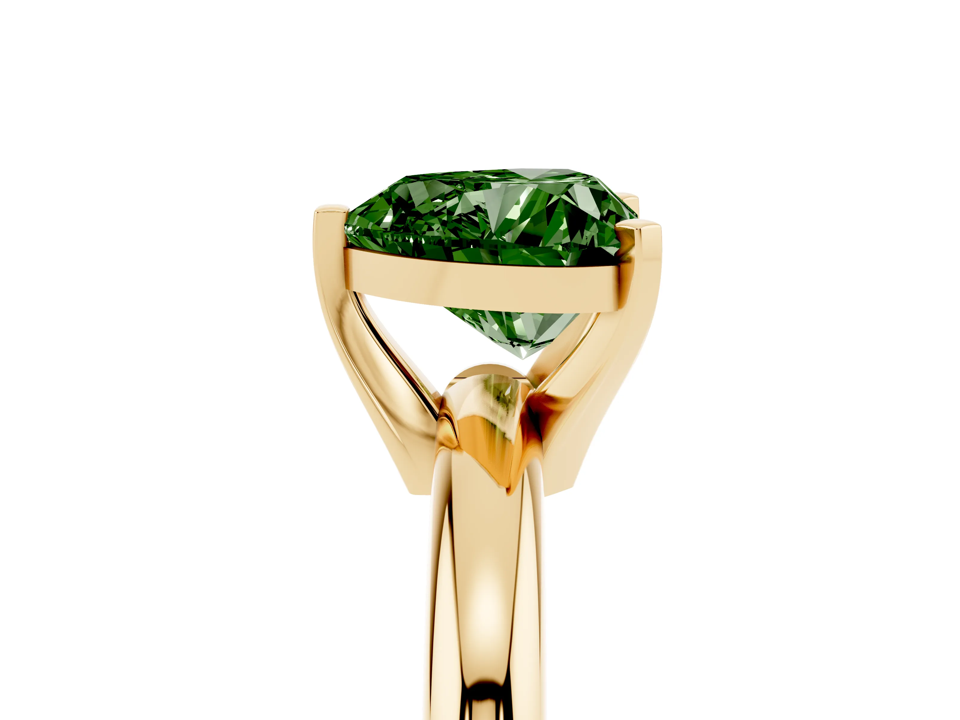 Fancy Green Heart Cut Diamond Solitaire Engagement Ring Set in Yellow gold with Round Band and Prong Setting