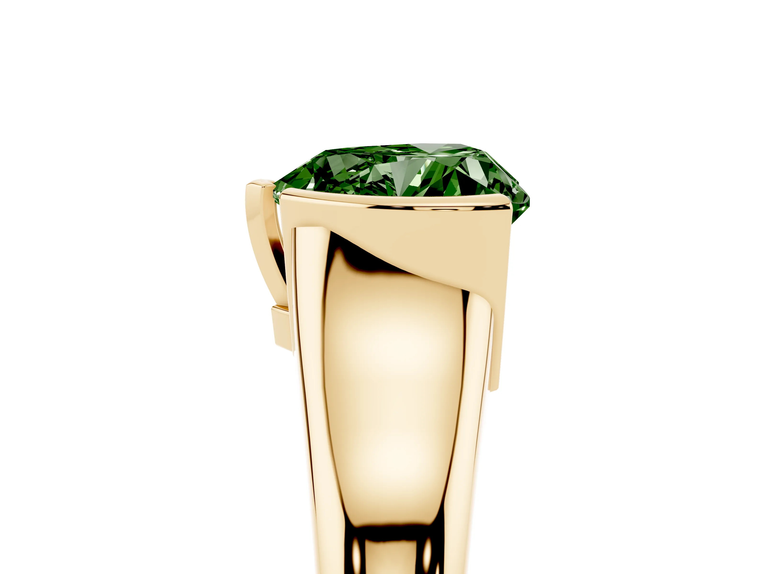 Fancy Green Heart Cut Diamond Solitaire Tension Set Ring Set in Yellow gold with Split Shank Band