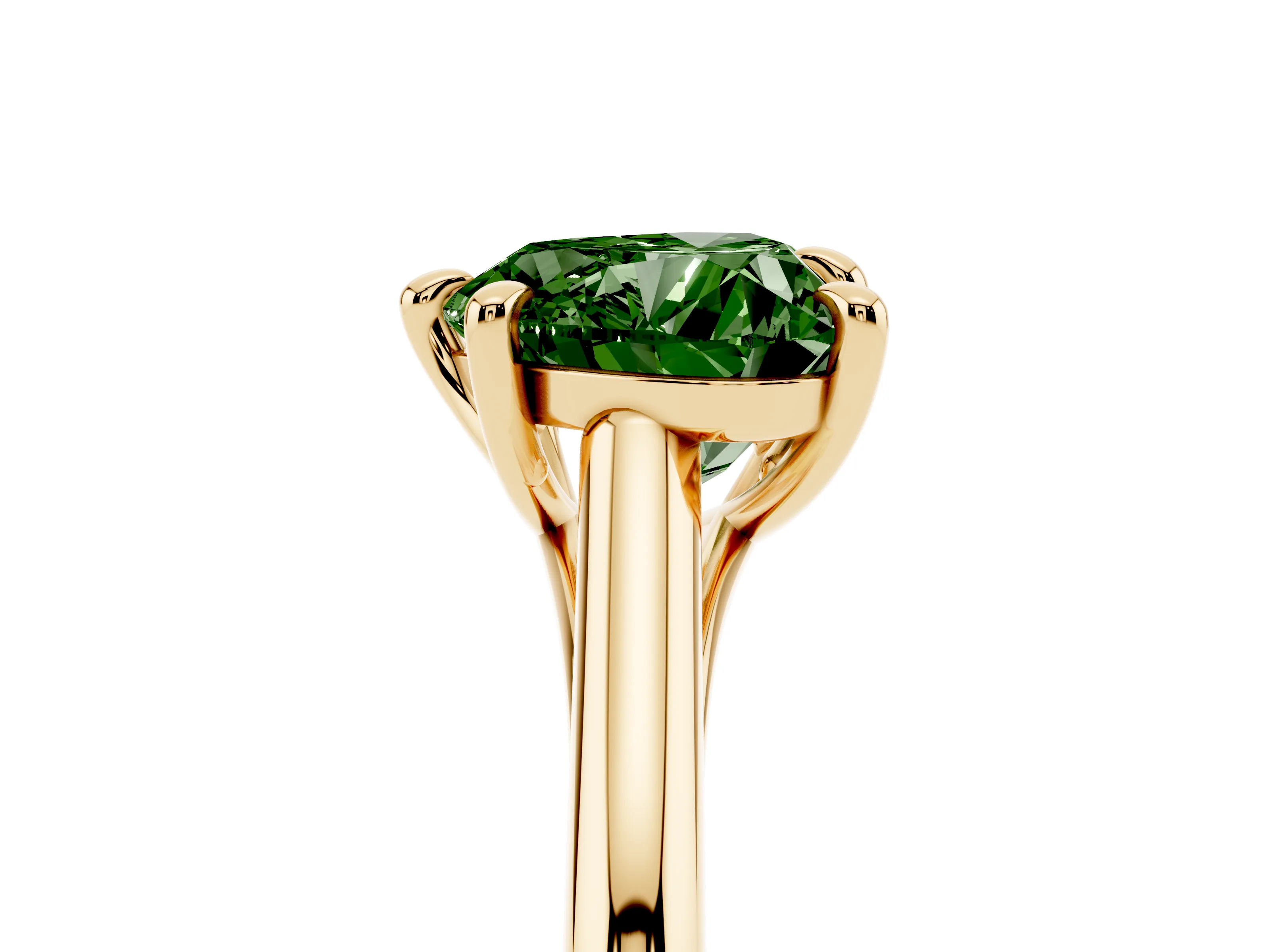 Fancy Green Heart Cut Diamond Solitaire Engagement Ring Set in Yellow gold with Prong Setting and Plain Classic Band
